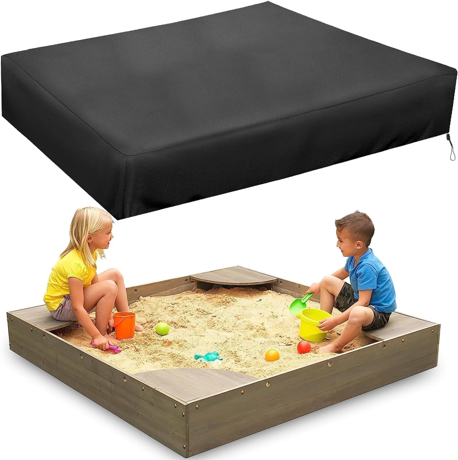 THE WHITE SHOP Sandbox Cover, Lid-48in, 420D Khaki Sandbox with Cover, Square Sandboxes Sandpit Cover Suitable for Children's Sandbox Protection (Color : BLACK)