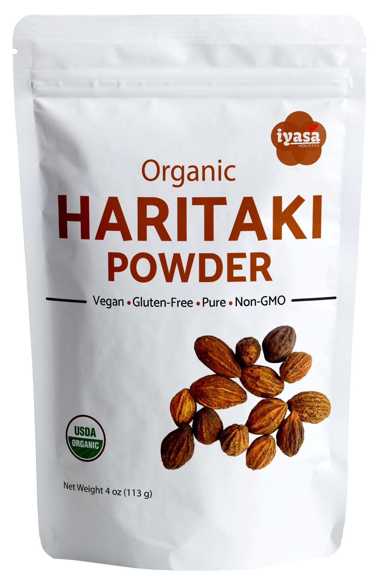 Organic Haritaki Powder, Harde, Harad, Terminalia chebula, Kadakapudi, Ayurveda herb for Digestion, Gas Relief, Healthy Bowel Function, superfood, Resealable Pouch of 4 oz