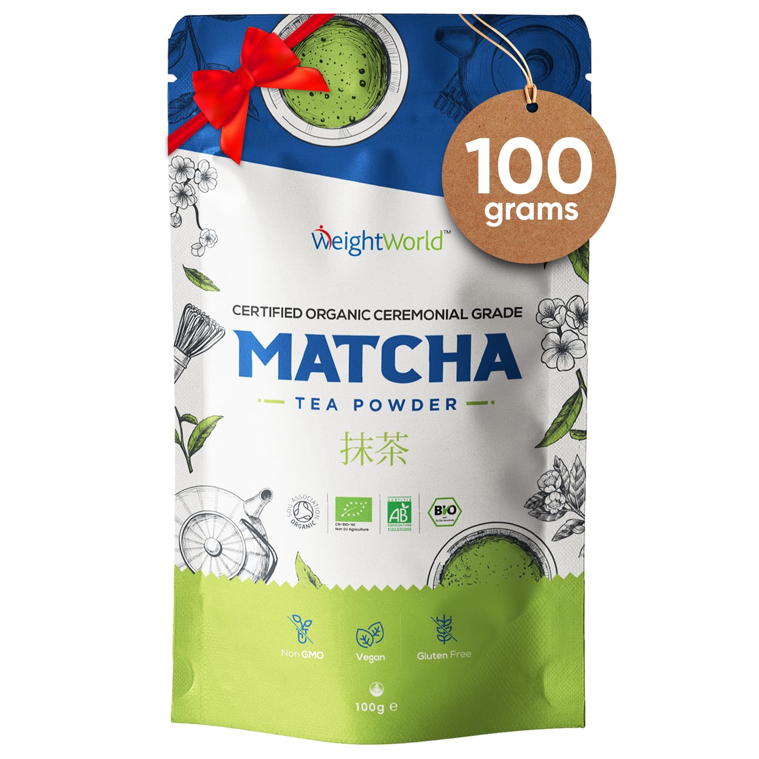 Ceremonial Grade Organic Matcha Green Tea Powder 100g - 100% Pure Japanese Matcha Green Tea - Soil Association Certified - Organic Matcha Powder for Radiant Glow - No Fillers or Pesticides