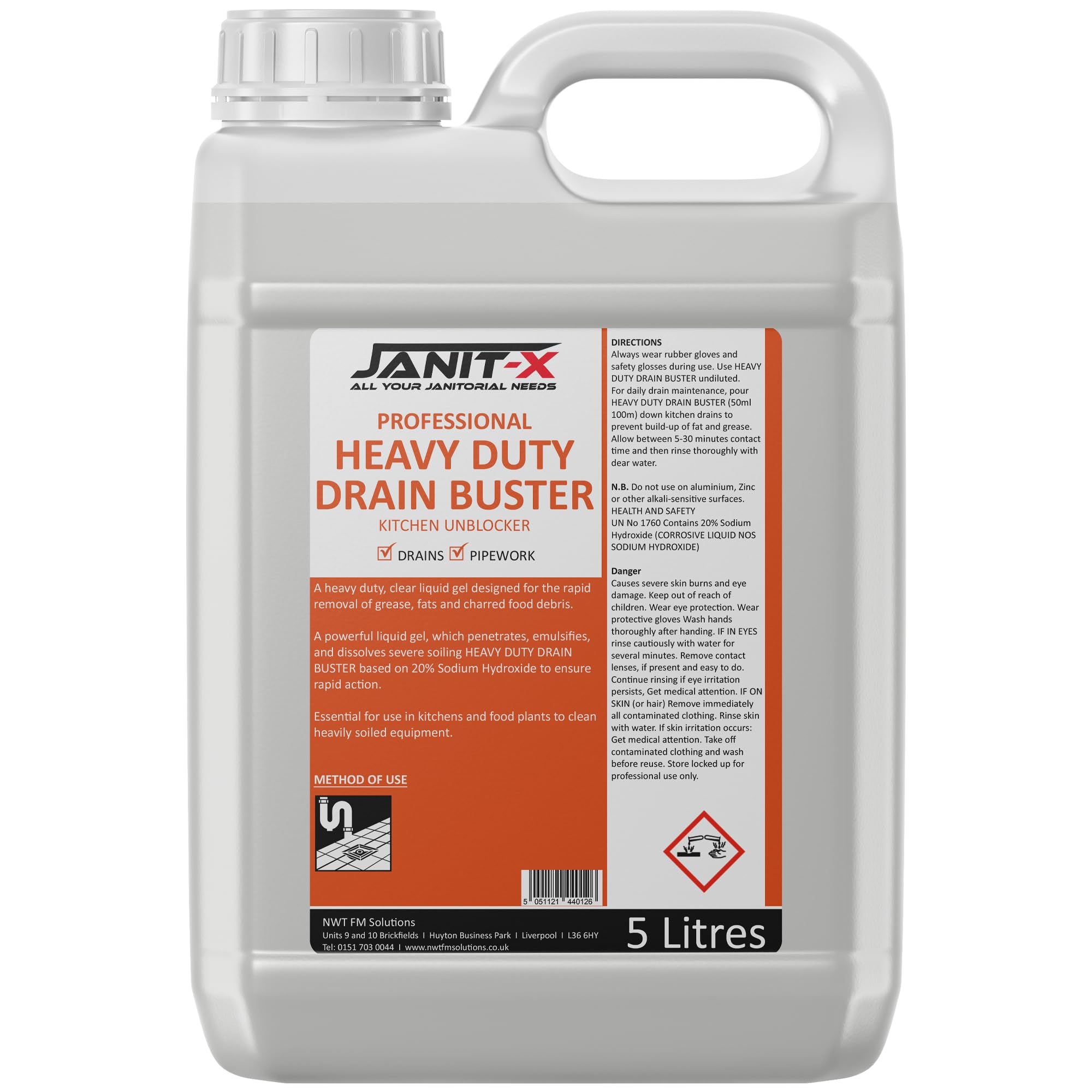 Janit-X Professional HD Drain Buster Sink & Pipe Unblocker 5L (without pump, 1)