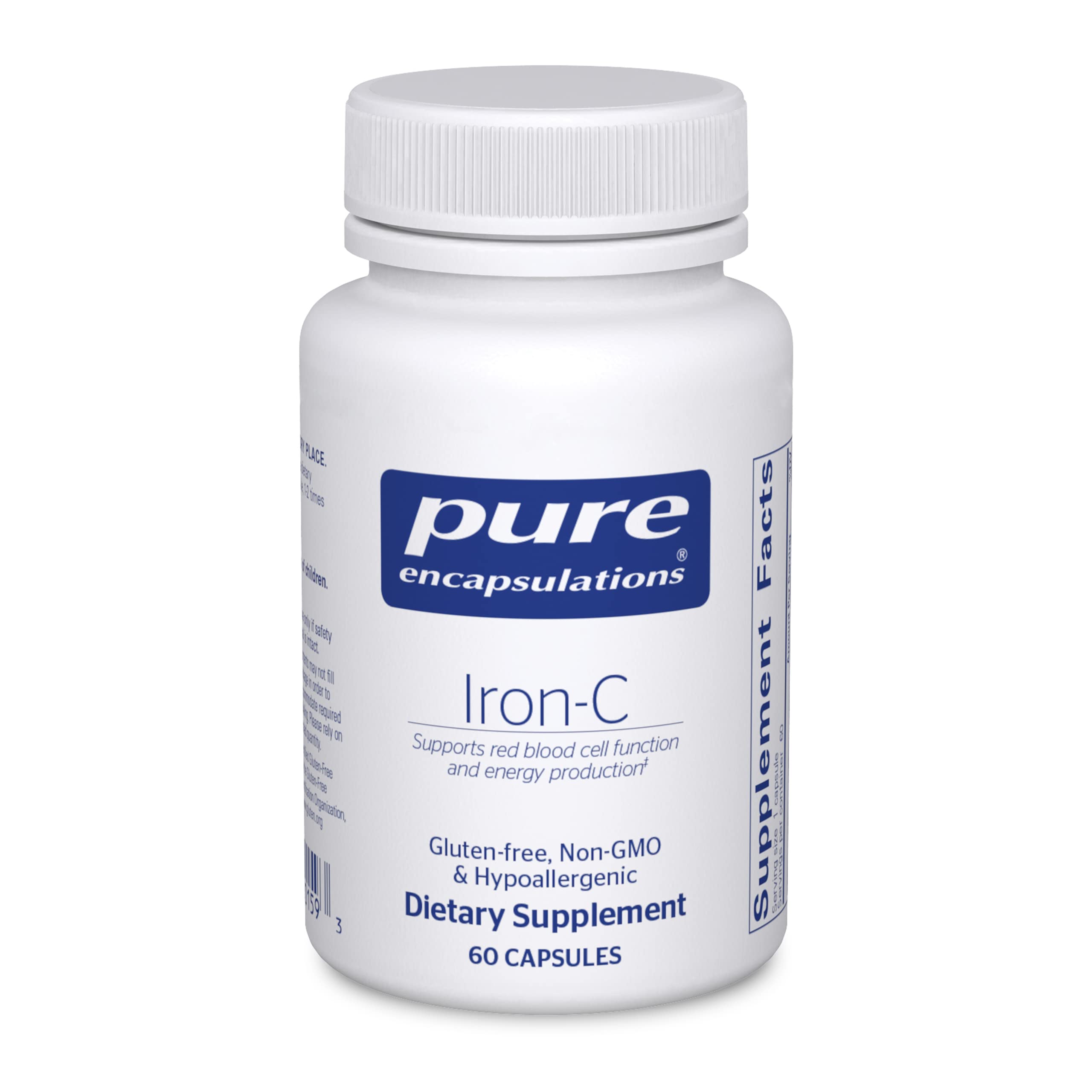 Pure Encapsulations Iron-C - 15 mg Iron - 175 mg Vitamin C - Red Blood Cell Support* - Energy Production - Highly Bioavailable Iron Pill - Gluten Free & Vegan - 60 Capsules