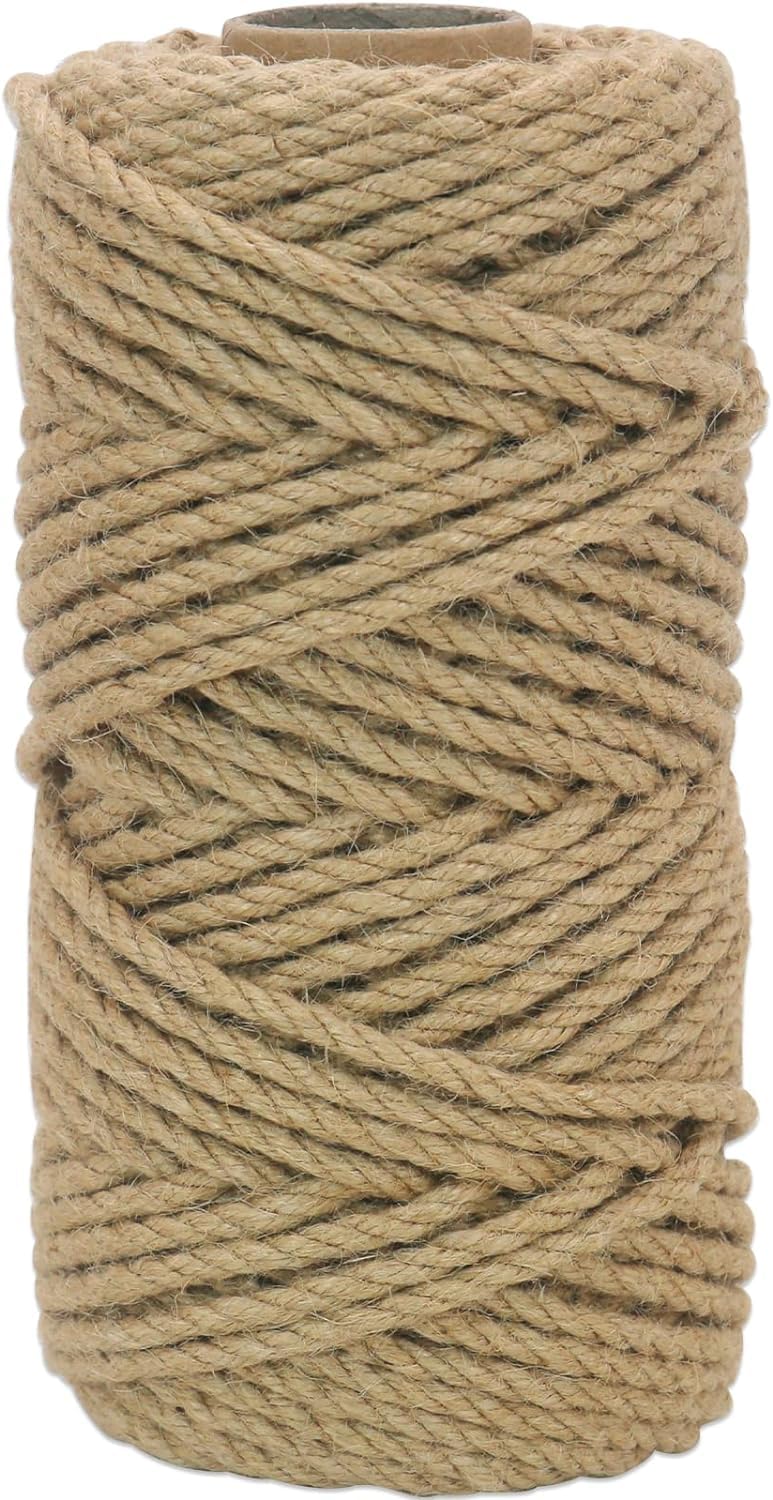 30M Jute Rope, 6mm Natural Jute Twine Rustic Cord,Natural Strong Hemp Cord Twine Decoration Hemp Rope String for Artworks, Craft Projects, Cat Scratcher, Gardening, Bundling, Home Decorating