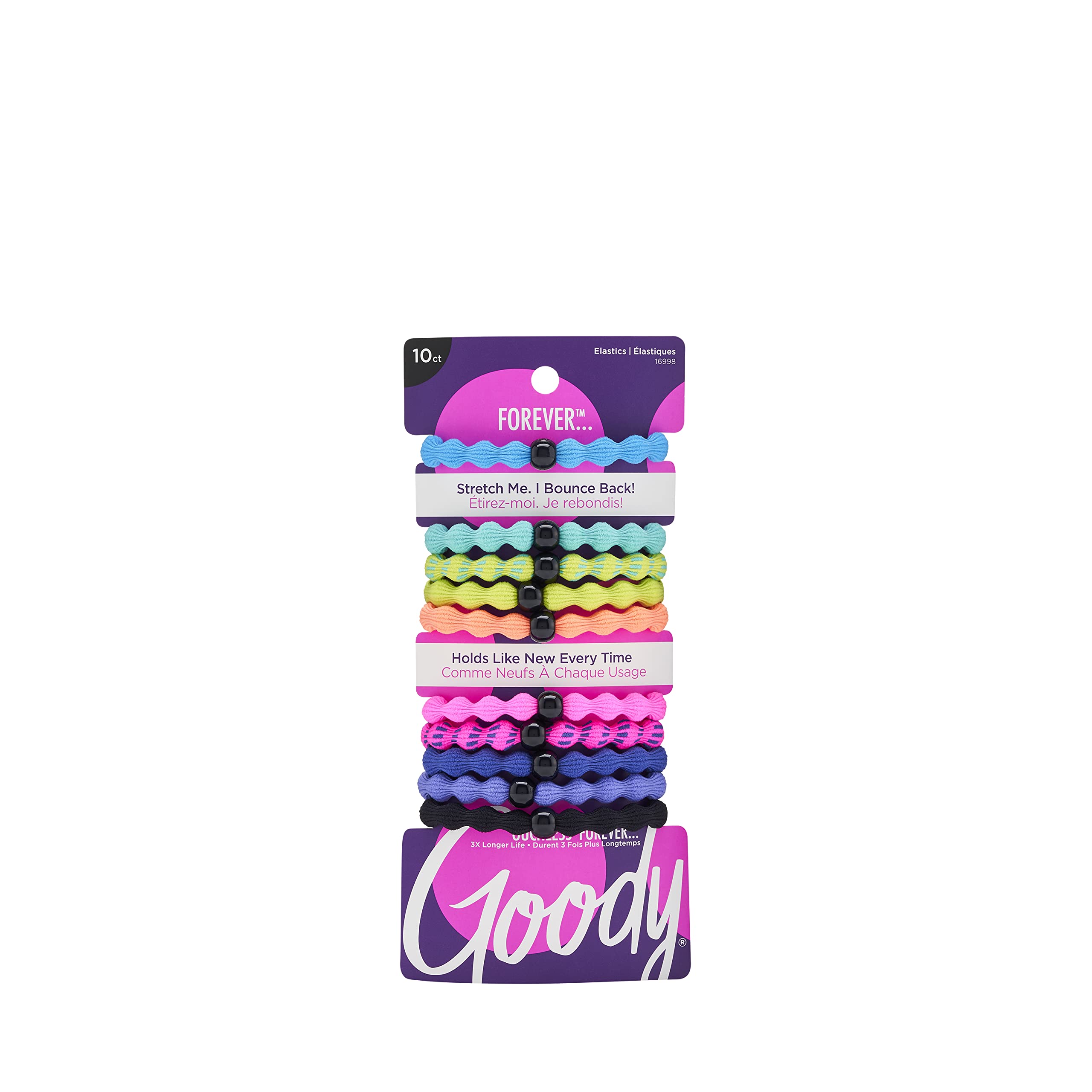 GOODYNeon Colored Forever Hair Elastics, Assorted Colors, 10CT