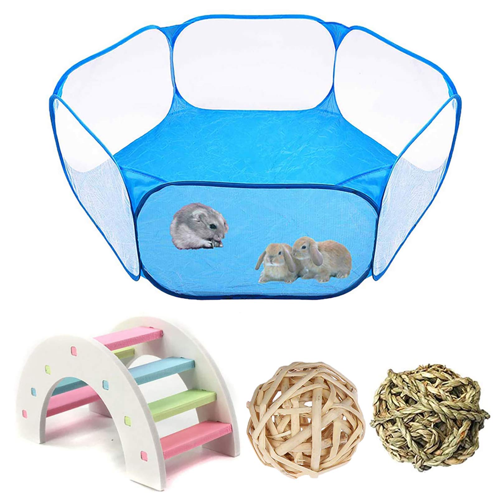 PINVNBY Small Animals Tent Portable Pet Cage Outdoor Sports Fence Hamster Rainbow Bridge Rat Chew Toy ball for Guinea Pig Rabbits Chinchillas Hedgehogs