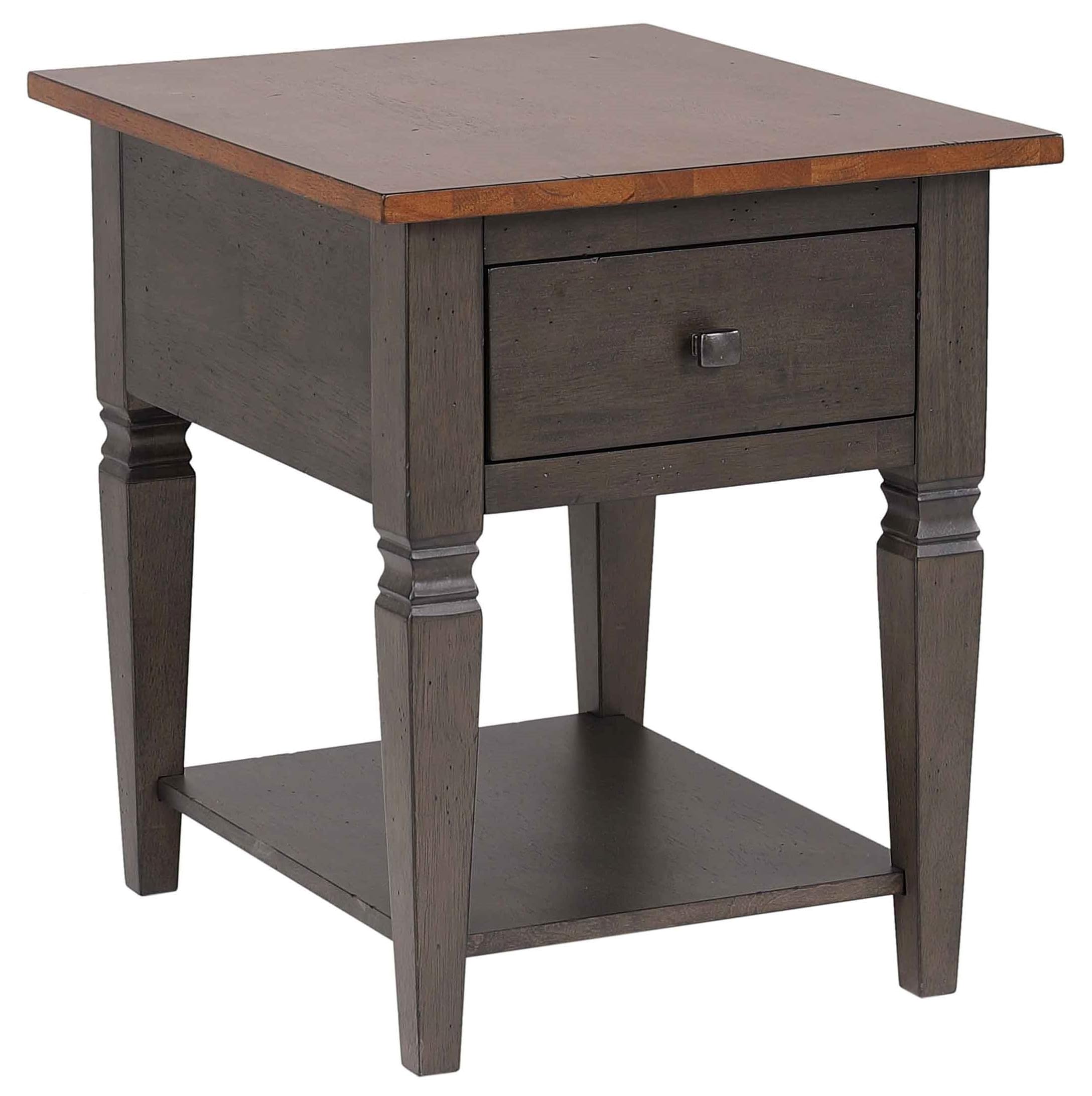 Sunset Trading Dakota Drawer and Shelf Storage | 20" W Sofa Sidetable | Two-Tone Distressed Brown and Ash Gray Solid Wood End Table, Rectangular