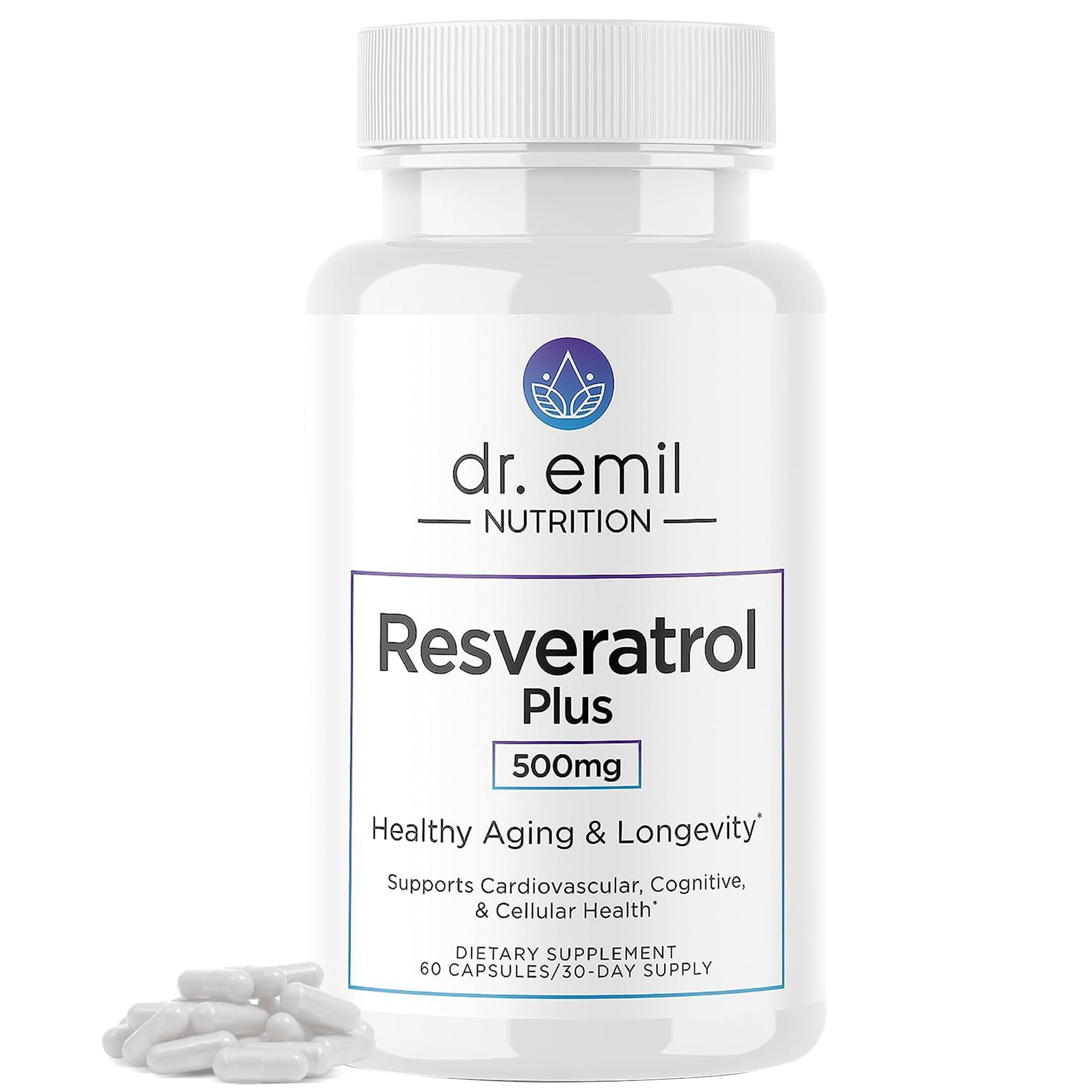 DR. EMIL NUTRITIONResveratrol Supplement - Healthy Aging Supplement with 500mg Resveratrol and 100mg Quercetin - Supports Normal Cellular & Cognitive Health, 60 Capsules