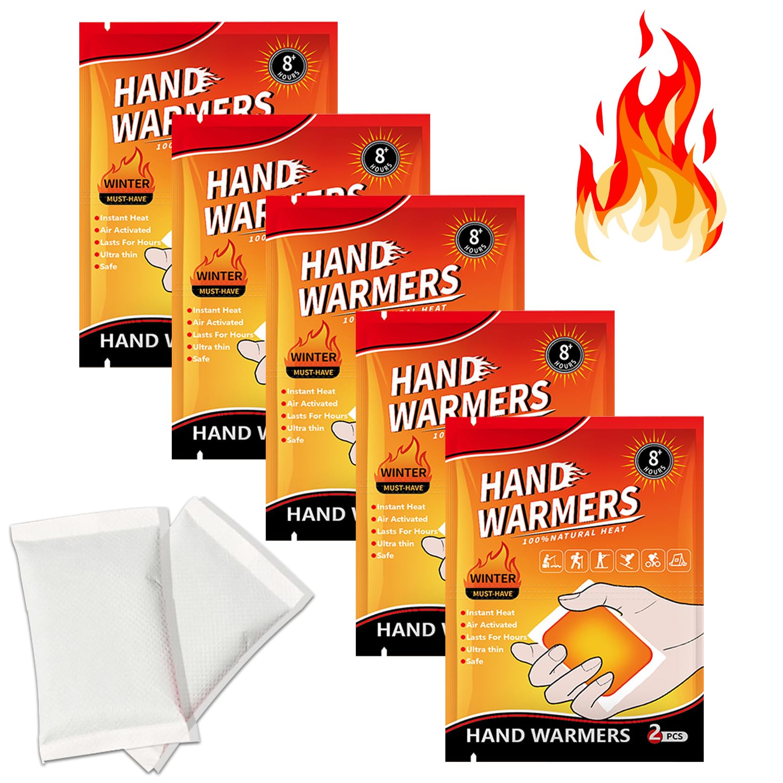 Hand Warmer Value Pack (10 Pcs), Disposable Hand Warmers, 8 Hours Heating, Super Long Lasting - Natural - Air Activated, for Body, Hands & Toes - Odorless Hot Hand Warmer for Winter Outdoor Activities