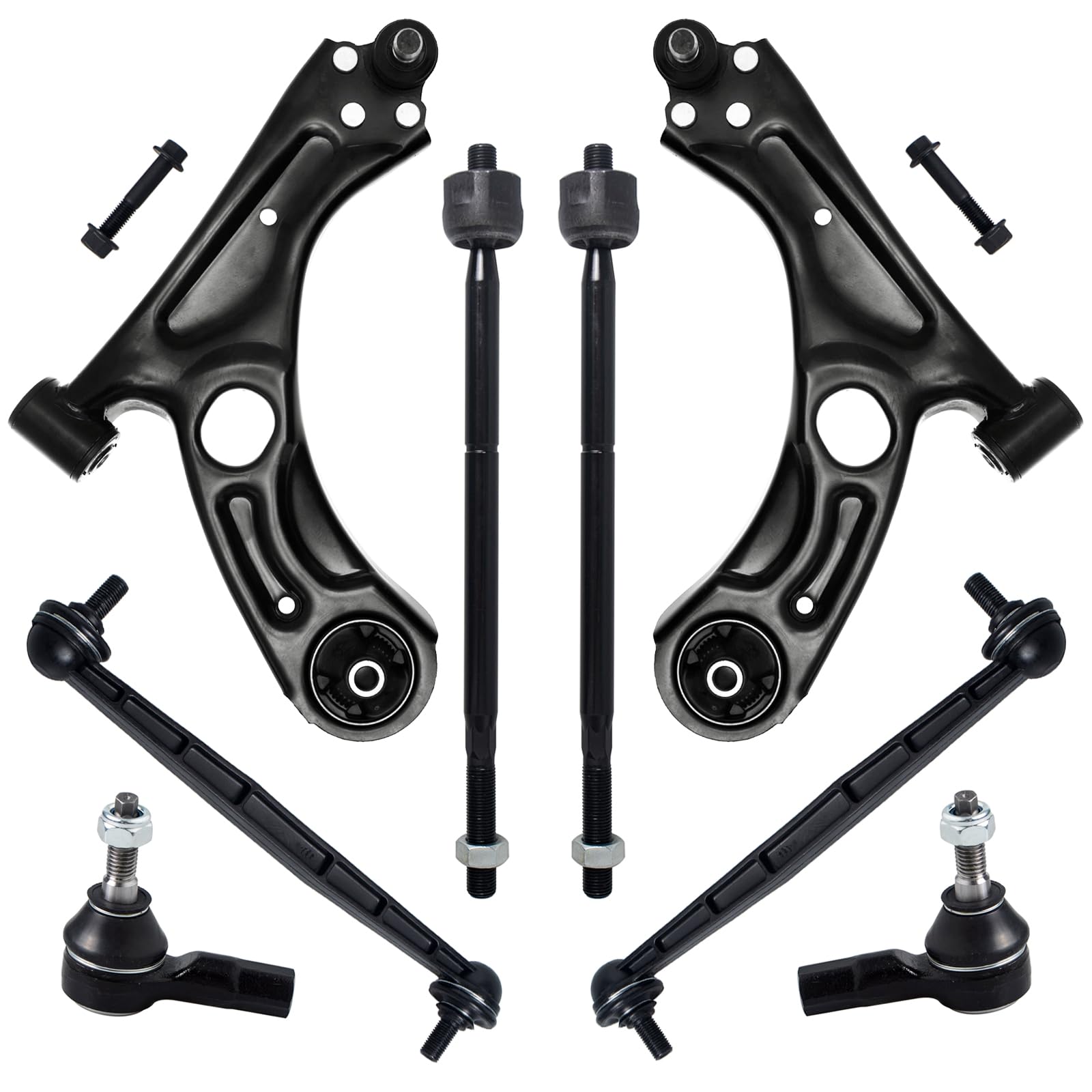 8Pcs Front End Suspension Kit Fit For 2012-2015 2016-2020 Chevy Sonic, 2 Lower Control Arm w/Ball Joint 2 Sway Bar Link 4 Outer & Inner Tie Rod End (# K622426 K622428 K750630 EV800936 ES800929)