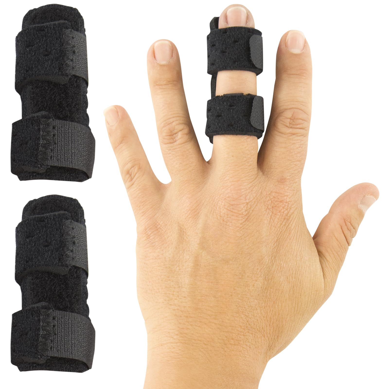 Vive Finger Splint (2 Pack) - Universal Finger Straightener - Broken and Trigger Finger Splints - Finger Brace for Arthritis pain and Support - Sprain Relief for Middle, Index, Ring, Pinky Fingers (Black)