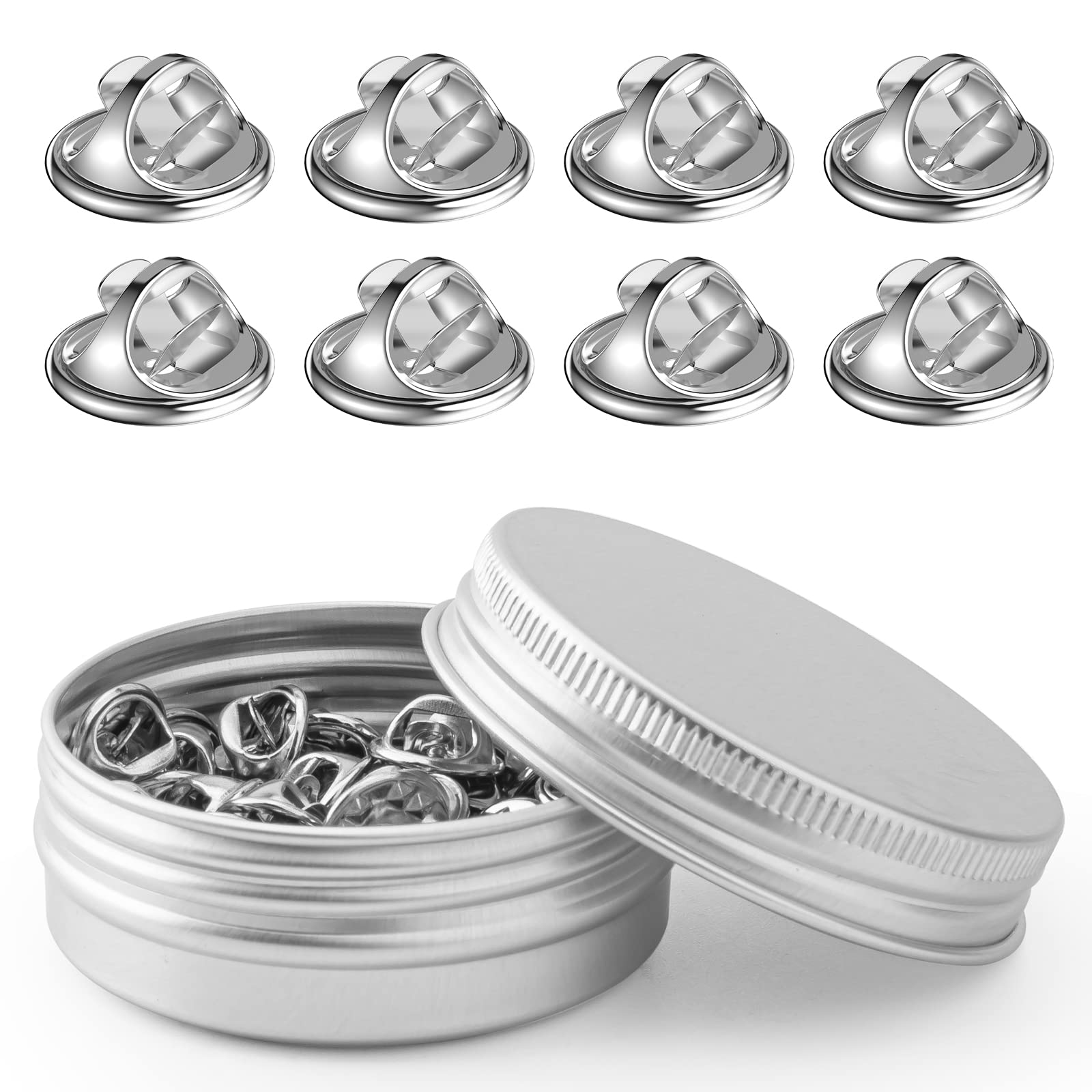 50PCS Metal Pin Backs, Pin Keepers Locking Clasp for Badge Insignia Pin Backs Replacement (Silver)