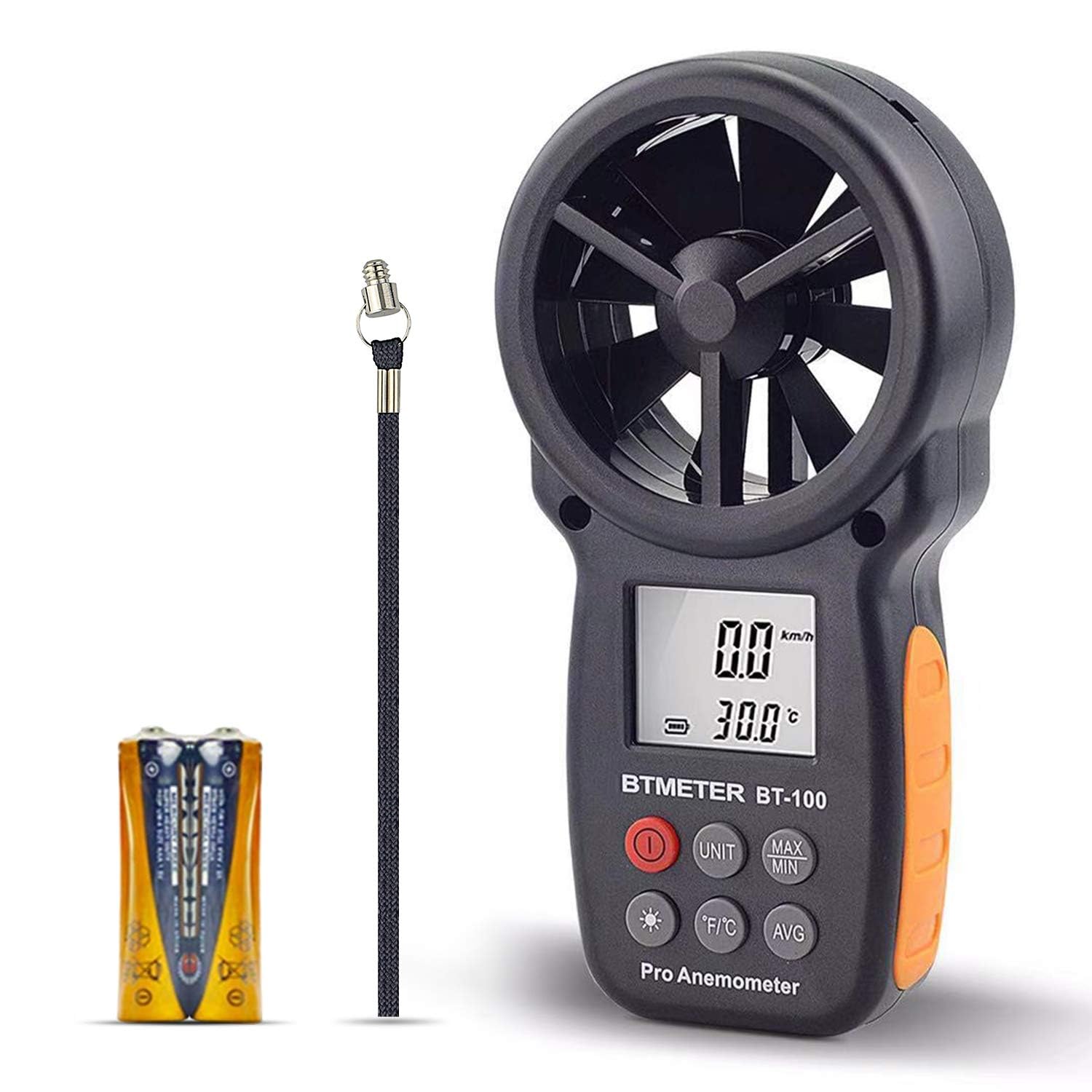 BTMETER BT-100 Digital Anemometer Handheld, Wind Speed Meter Gauge, Accurately Measure Wind Velocity Temperature Speed for CFM with MAX/MIN/AVG, Backlight LCD, HVAC