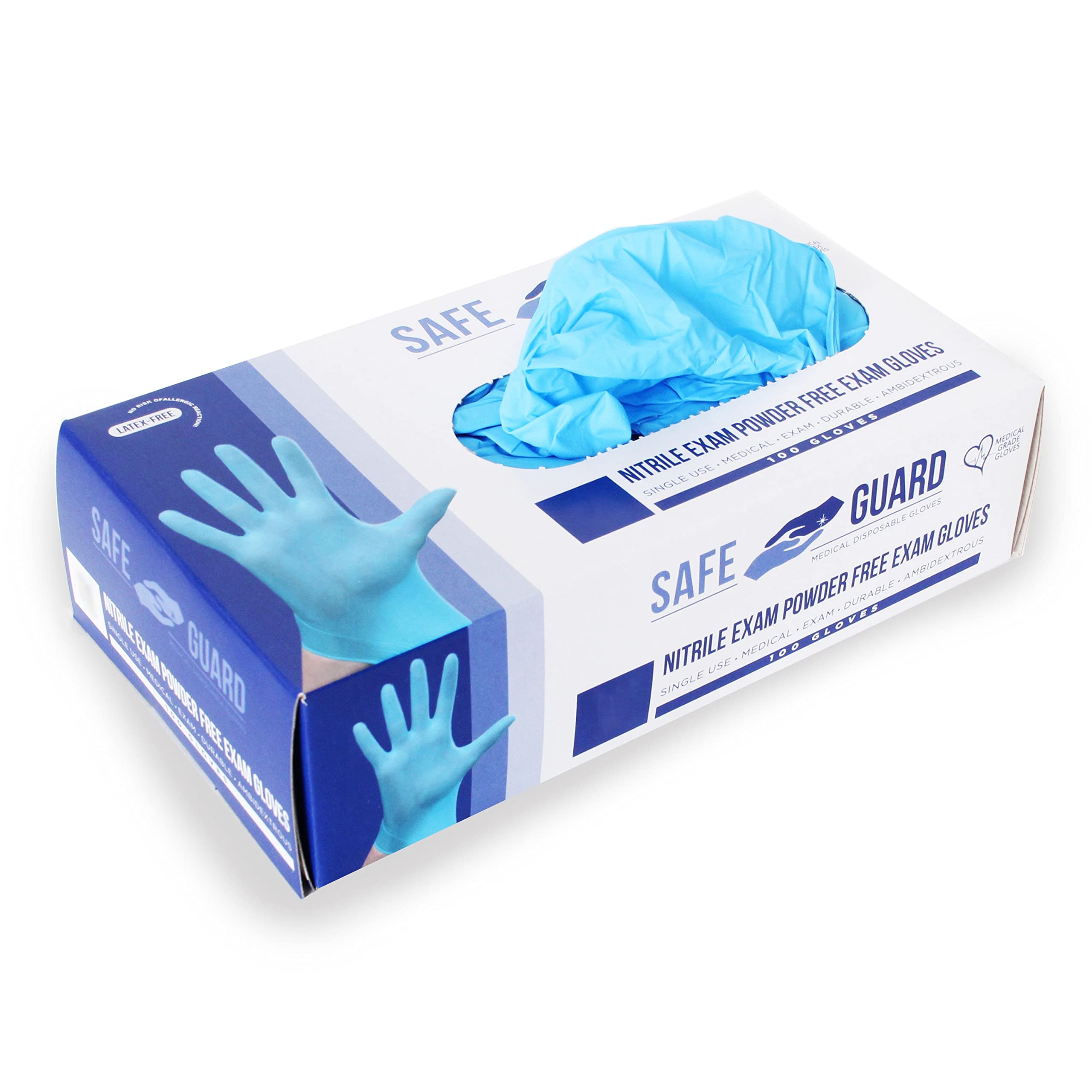 SafeguardNitrile Exam Disposable Gloves, Powder Free and Latex Free, Multi Use Gloves, Food Service Use, 100 Count, Size Large, Blue