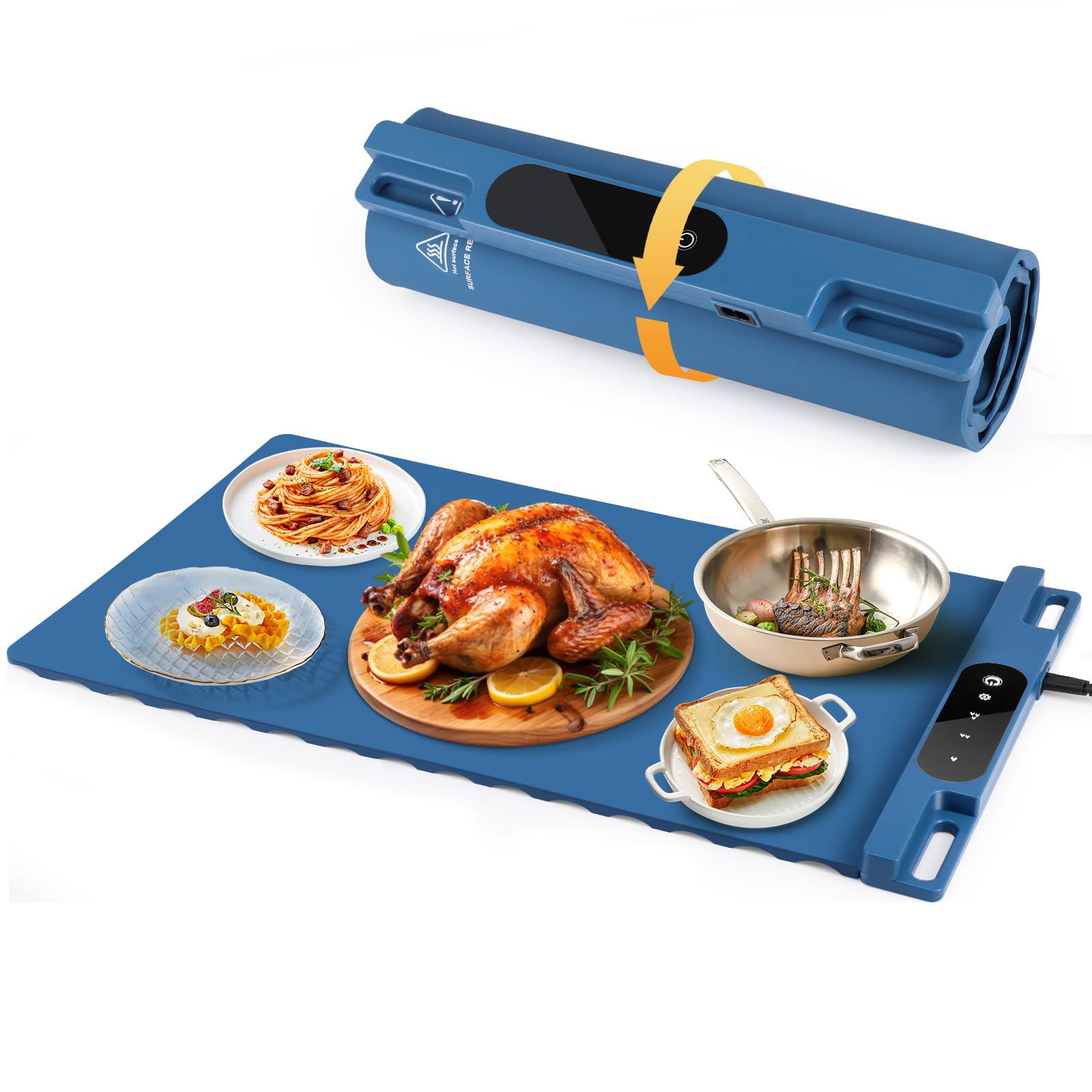 Electric Warming Tray,Rollable & Portable Food Warming Mat,Full Surface Heating Silicone Nano-Material Electric Heating Tray with 3 Temperature Settings,Auto Shut-Off