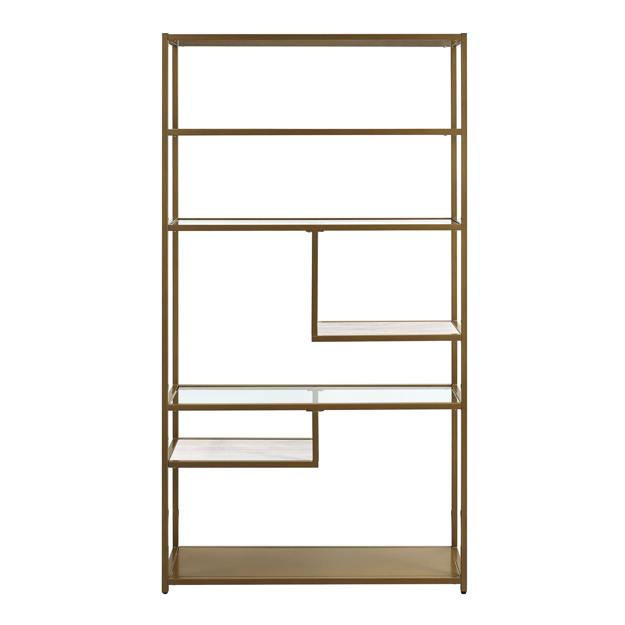 Dorel Living Moriah Geometric Bookcase Etagere, Soft Brass