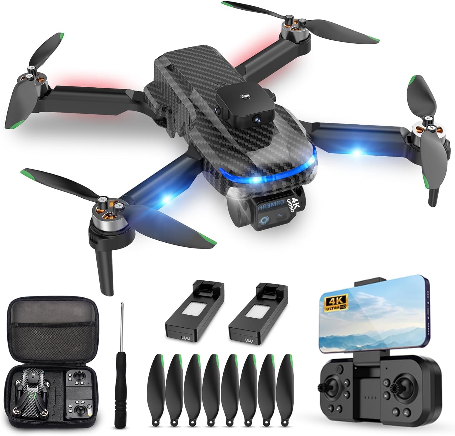 4K Drone for Kids Beginners,Emergency Stop,Headless Mode,Carrying Case,360 Flips,2 Batteries - Wireless Toys for Boys and Girls