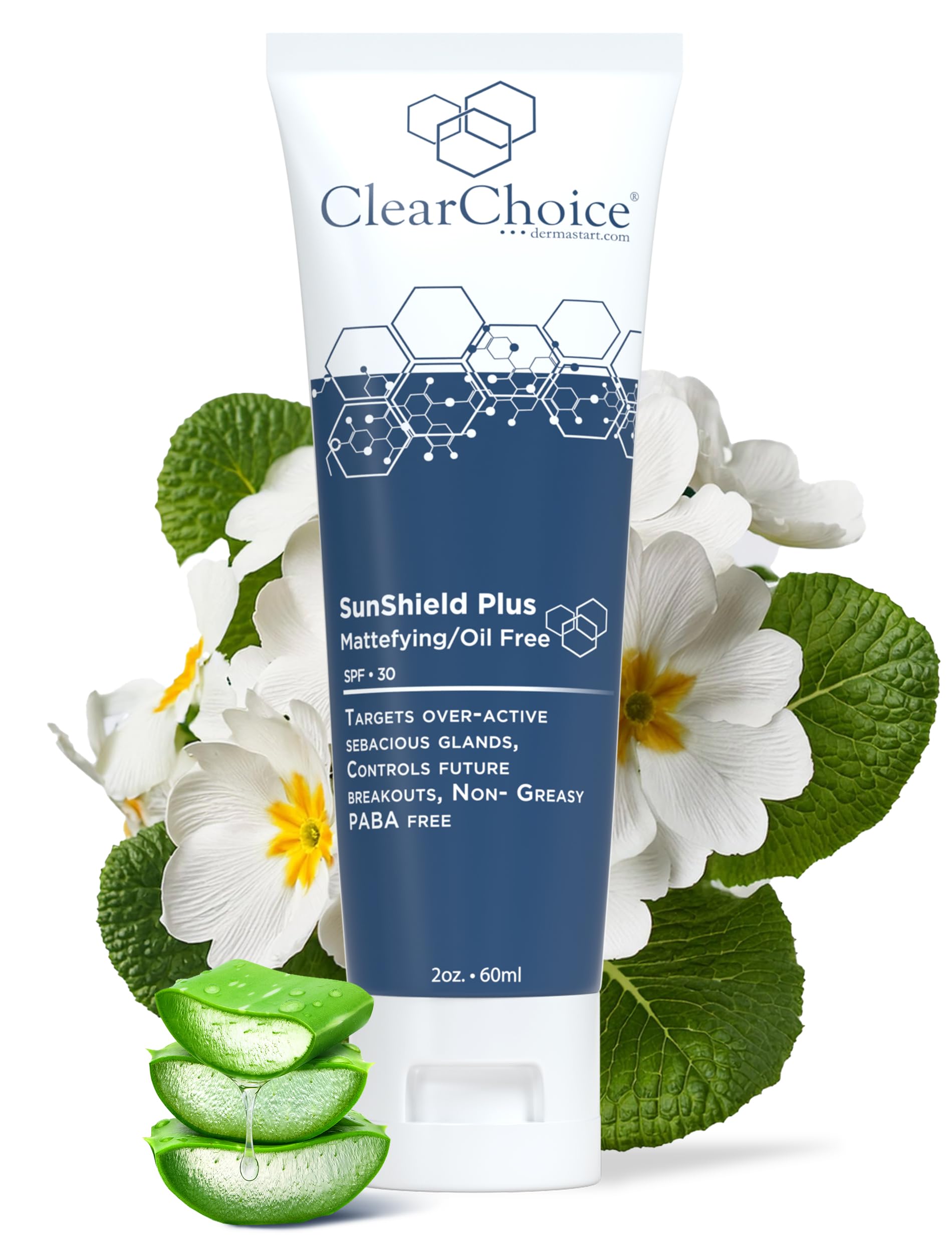 ClearChoice Sun Shield Plus 1.7oz – Non-Greasy Daily Sunscreen for Oily & Acne-Prone Skin, SPF 30, Controls Breakouts & Sebum, PABA-Free with Zinc Oxide, Easy 1-Step Application for Teens & Adults