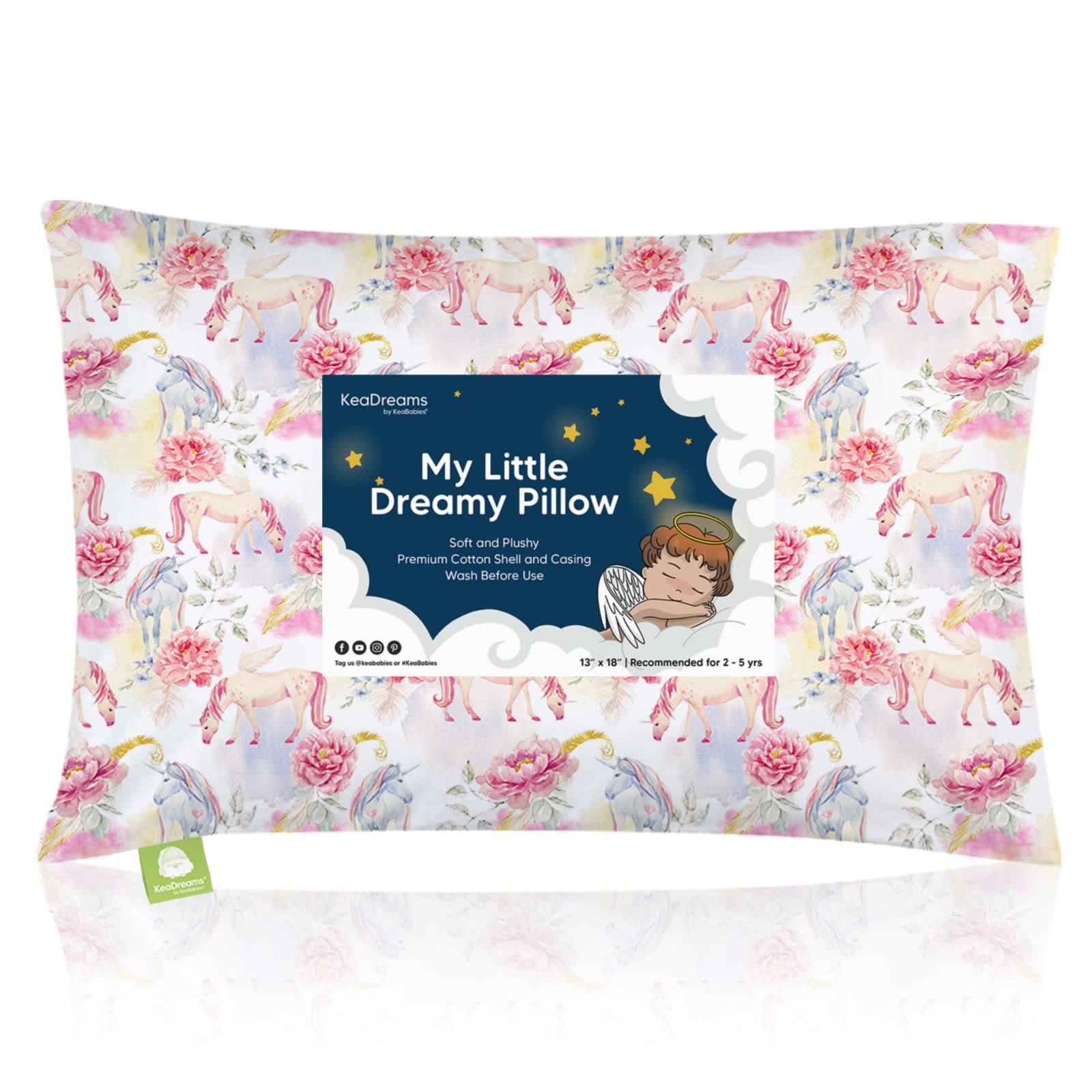 Toddler Pillow with Pillowcase - 13x18 My Little Dreamy Pillow, Organic Cotton Toddler Pillows for Sleeping, Kids Pillow, Travel Pillows, Mini Pillow, Nursery Pillow, Toddler Bed Pillow (Fantasy)