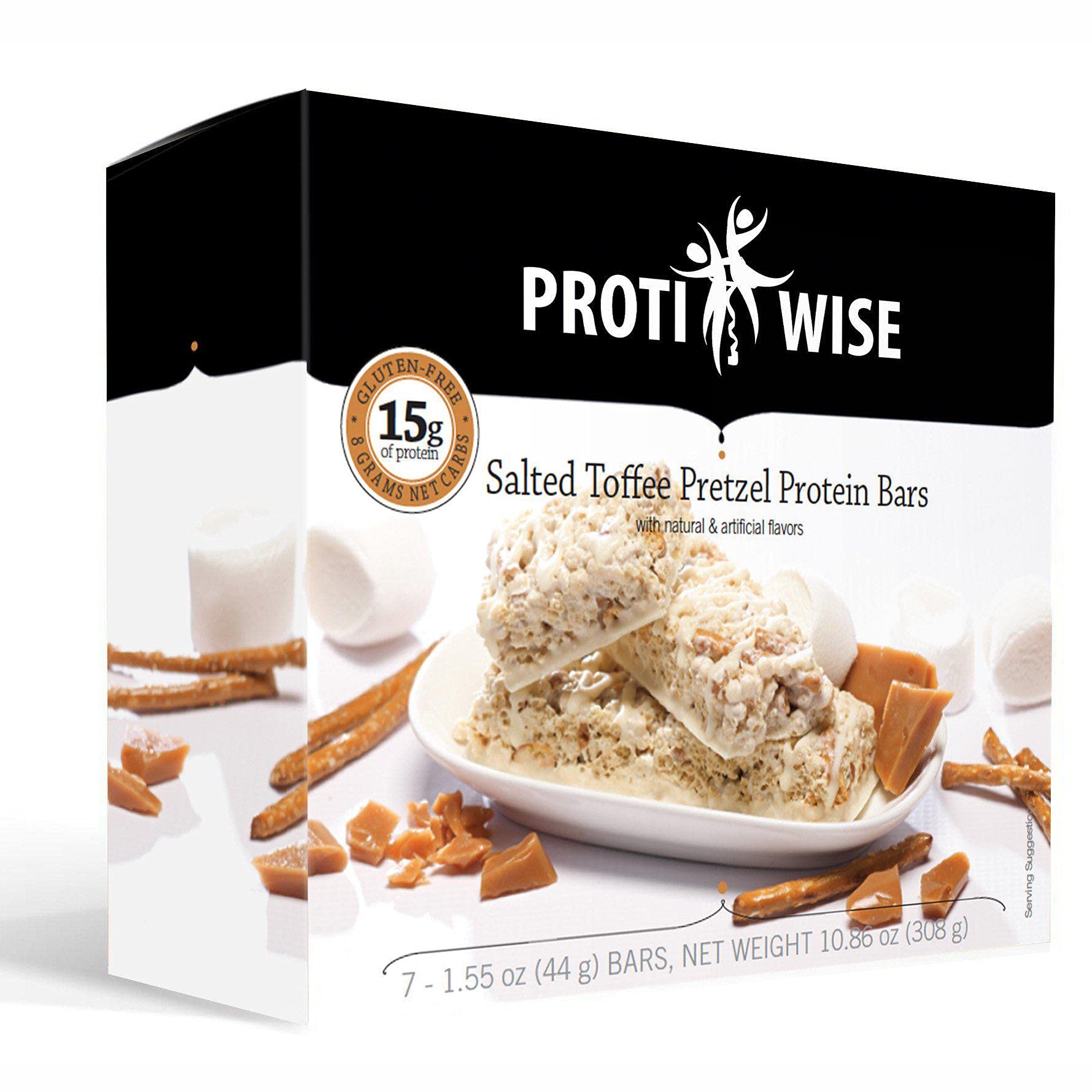 ProtiWise – High Protein 15g Bar | 7/Box | Weight Loss, Diet, KETO Friendly, Hunger Control, Meal Replacement | Gluten Free, Low Fat, Low Sugar (Remix Toffee Pretzel)