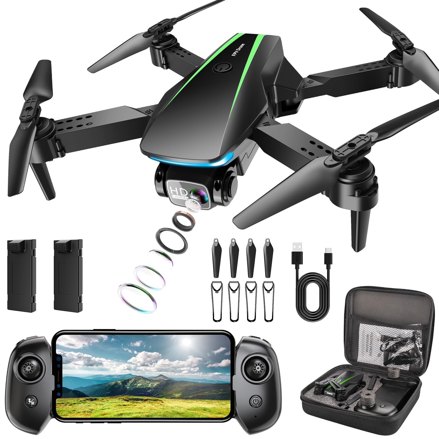 Mini Drone with Camera - 1080P HD Foldable Drone with Stable Hover, Gravity Control, Auto-Follow, Trajectory Flight, 90° Adjustable Lens, One Key Take Off/Land, 3D Flip, Drones for Adults Kids