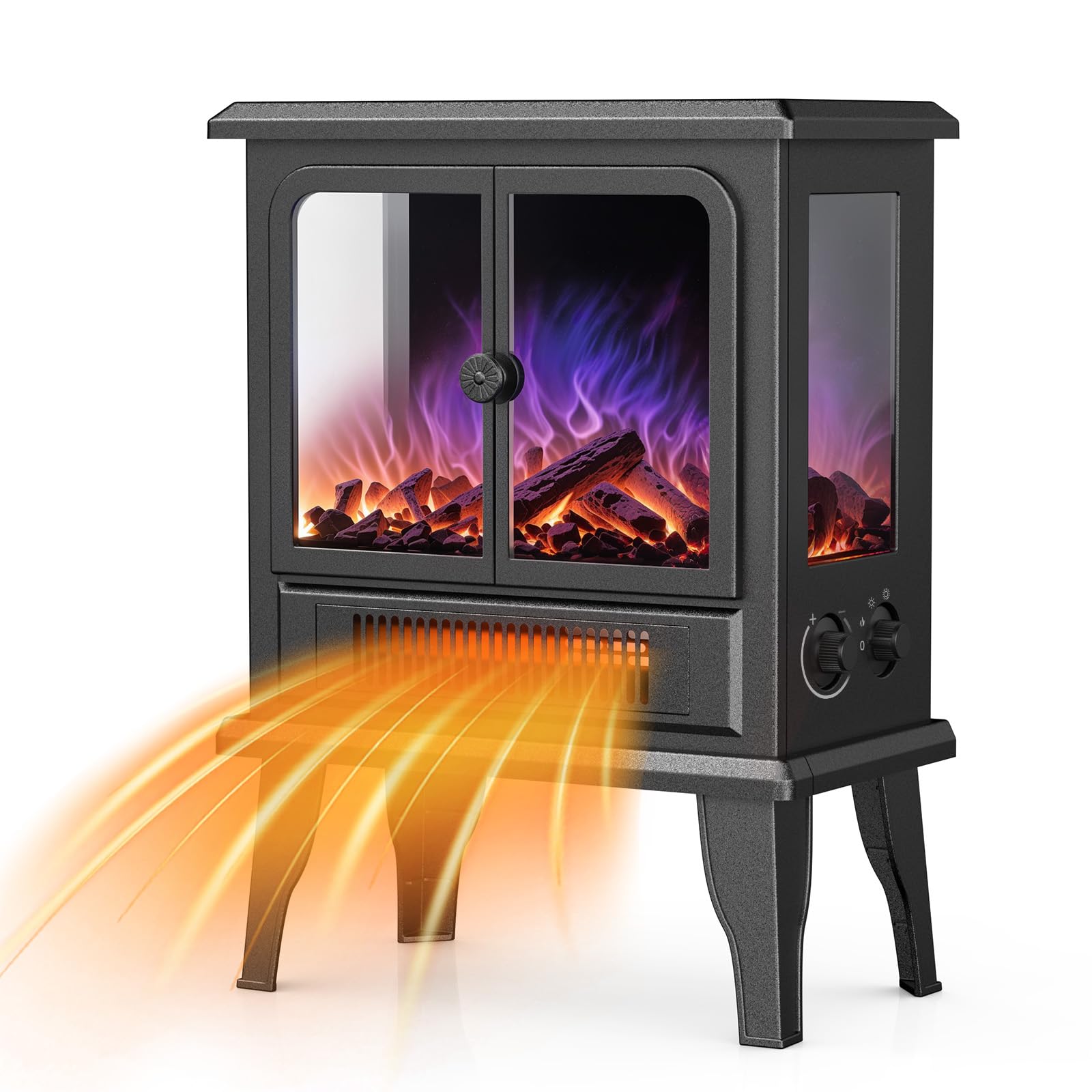 Air Choice Electric Fireplace Heater, 18.9" FreeStanding Fireplace Stove with 3D Flame, 750W/1500W Indoor Space Heater with Overheating Protection, Electric Fireplace Heater for Living Room, Bedroom