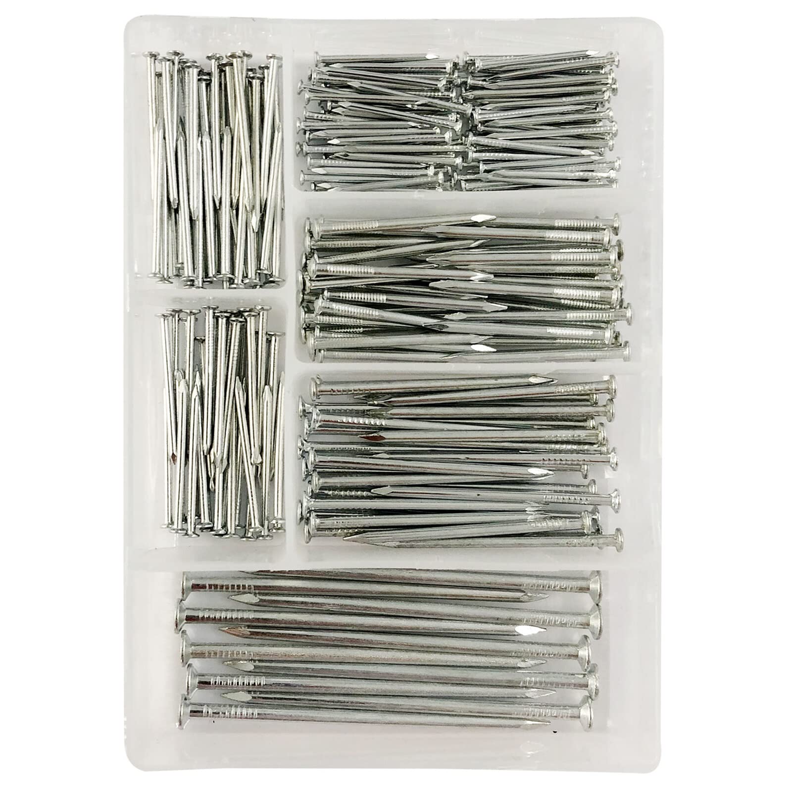 Zinc Plated Assorted Flat Head Nails, 250pcs - 6 Sizes Flat Head Nails - For framing and fencing, Wood work, DIY, Home, Woodwork, Multipurpose Nails – Nails for Brick, Wood, and Masonry