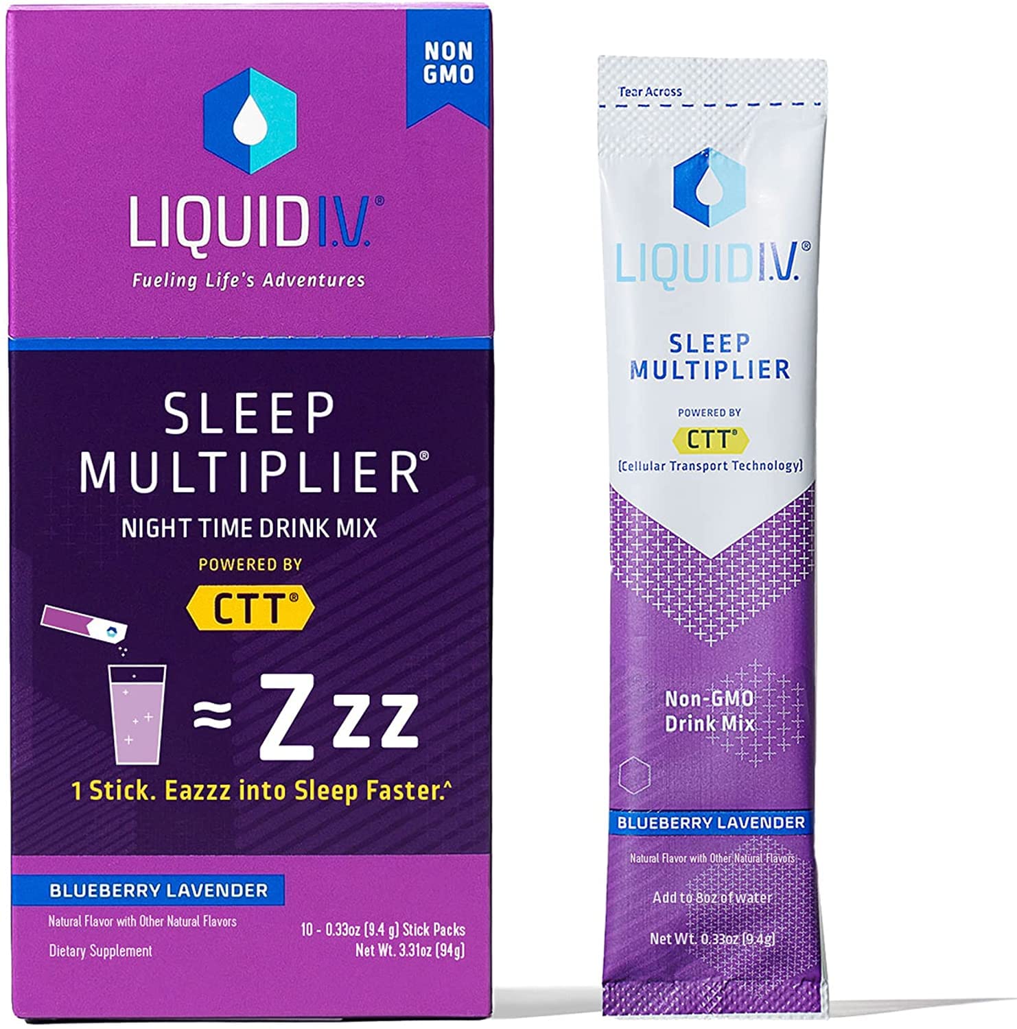 Liquid I.V.® Hydration Multiplier® +Sleep - Blueberry Lavender - Electrolyte Powder Drink Mix Packets | Convenient Single-Serving Sticks | Non-GMO | 10 Servings (Pack of 1)