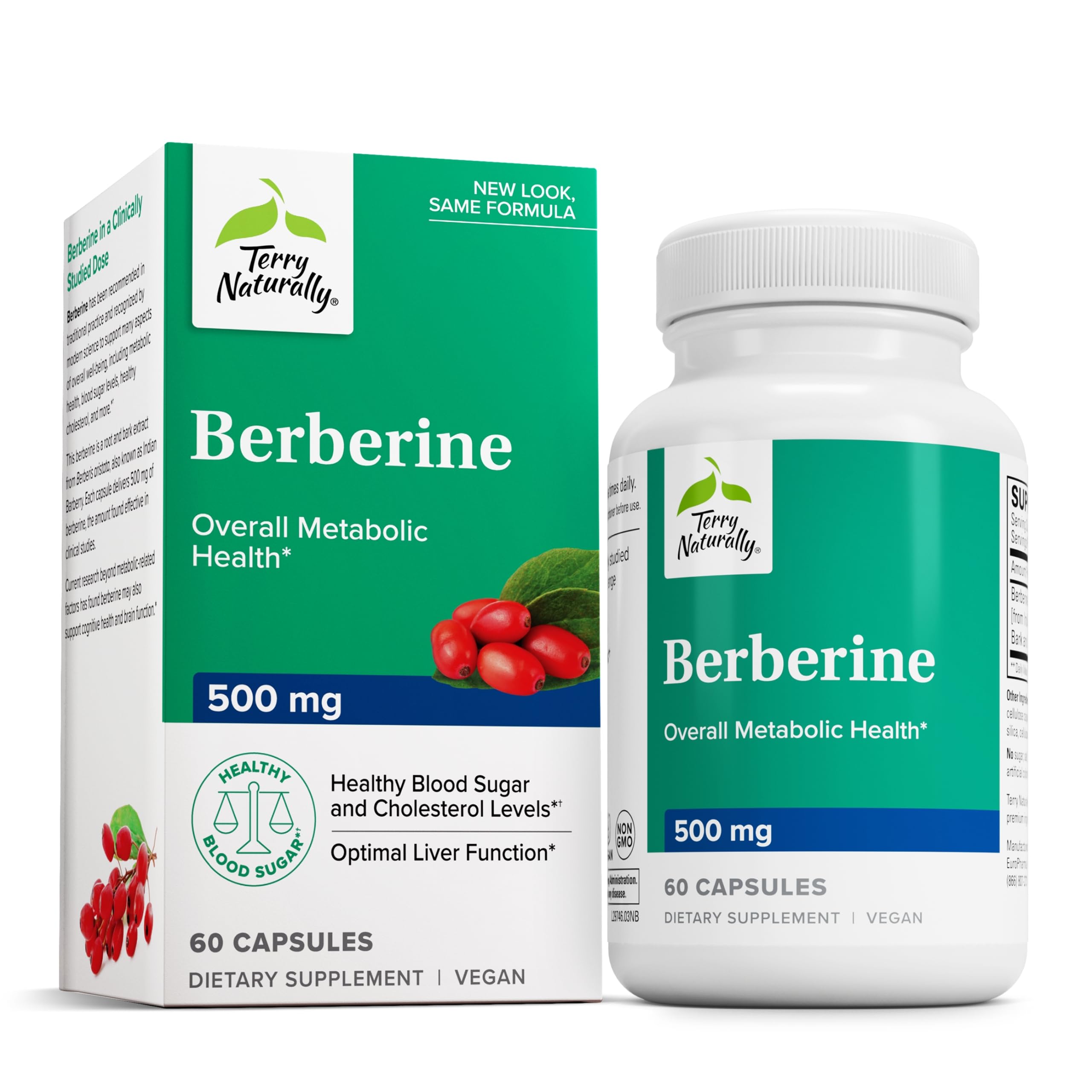 Terry Naturally Berberine - 60 Capsules - Overall Metabolic Health - Non-GMO, Vegan, Gluten Free - 60 Servings