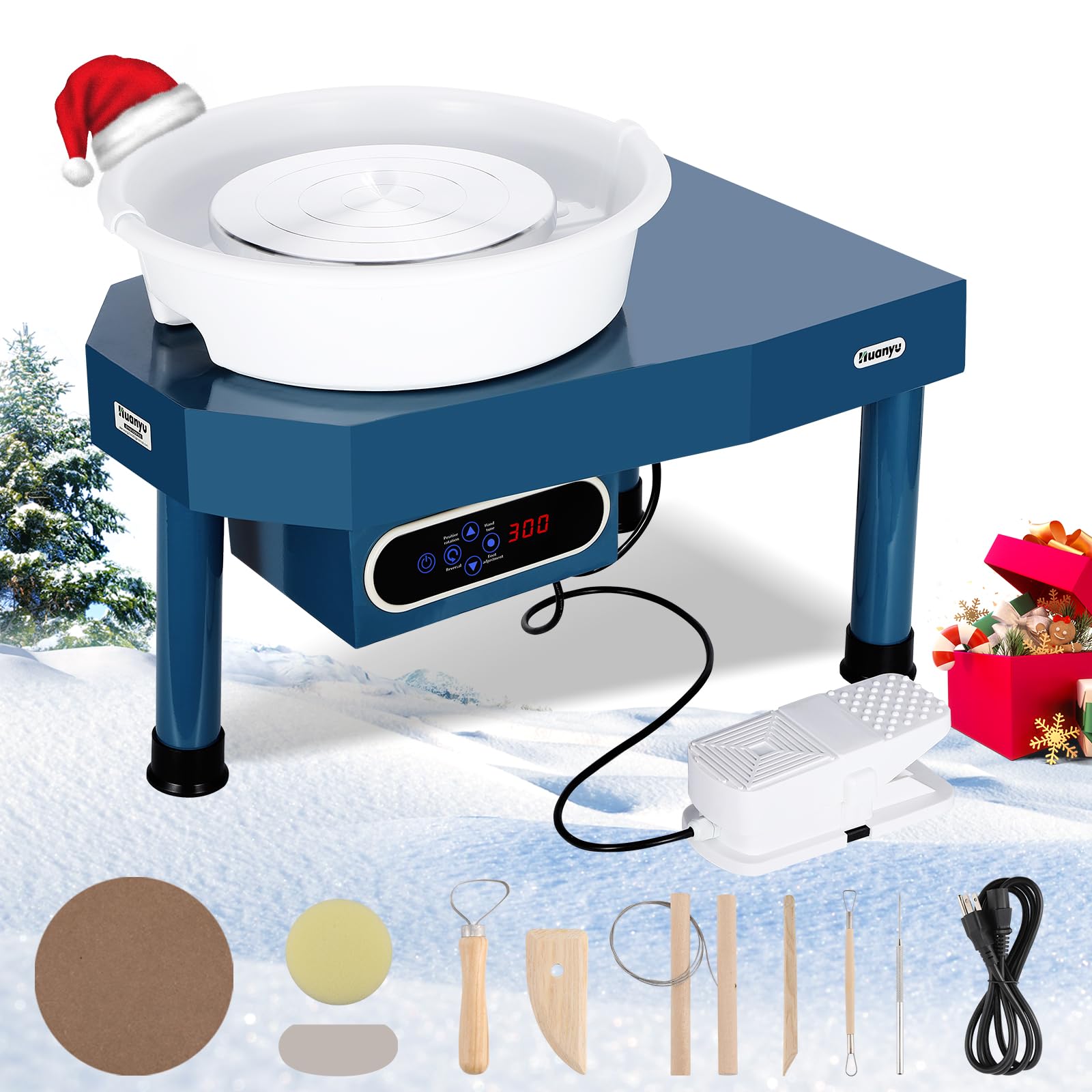 Huanyu Pottery Wheel Ceramic Machine 30 cm with Foot Pedal & LCD Screen, Electric Pottery Machine with Detachable Basin for Pottery Studio/Home DIY/Pottery 110V