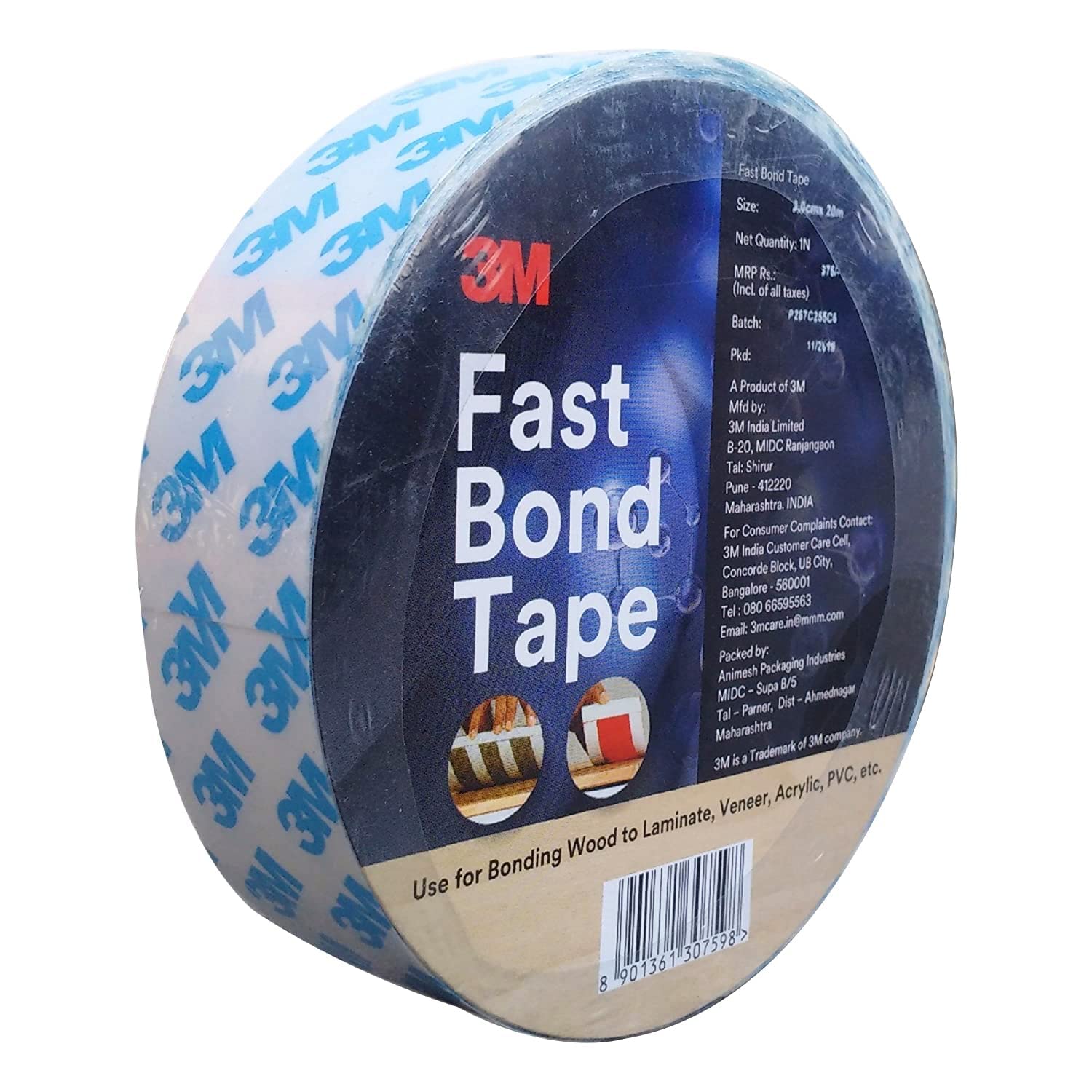 3M Fastbond Double Sided Adhesive Tape for Metals, Plastic, Glass, Wood, Water Resistant, Provides Excellent Adhesion (30mm X 20m, 6 Roll)