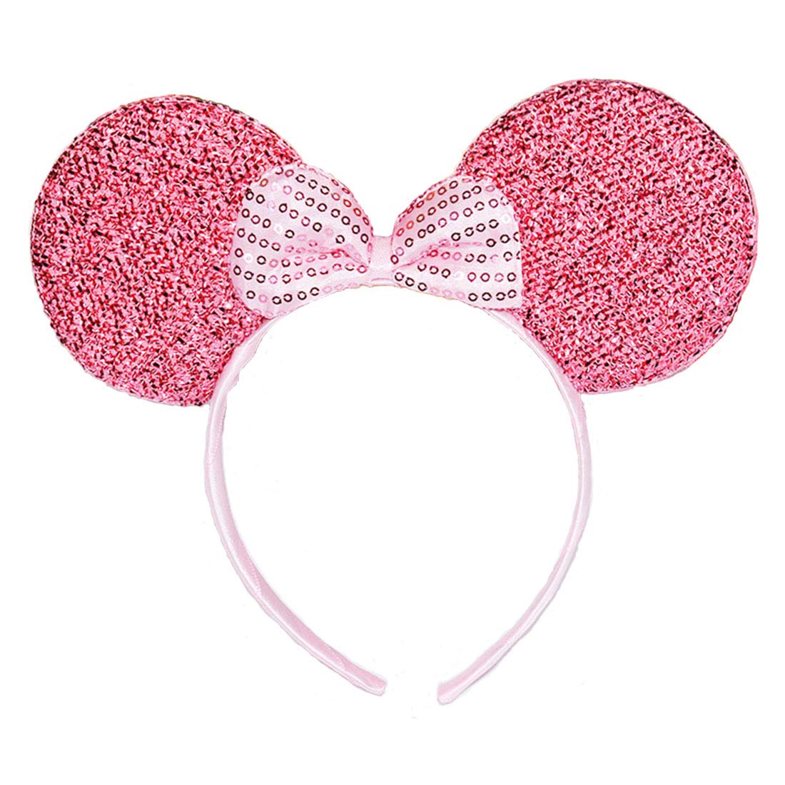 NiuZaiz 1pc Pink Glitter Ears with Pink Sequin Bow Headband for Party Decorations (Pink Sequin)