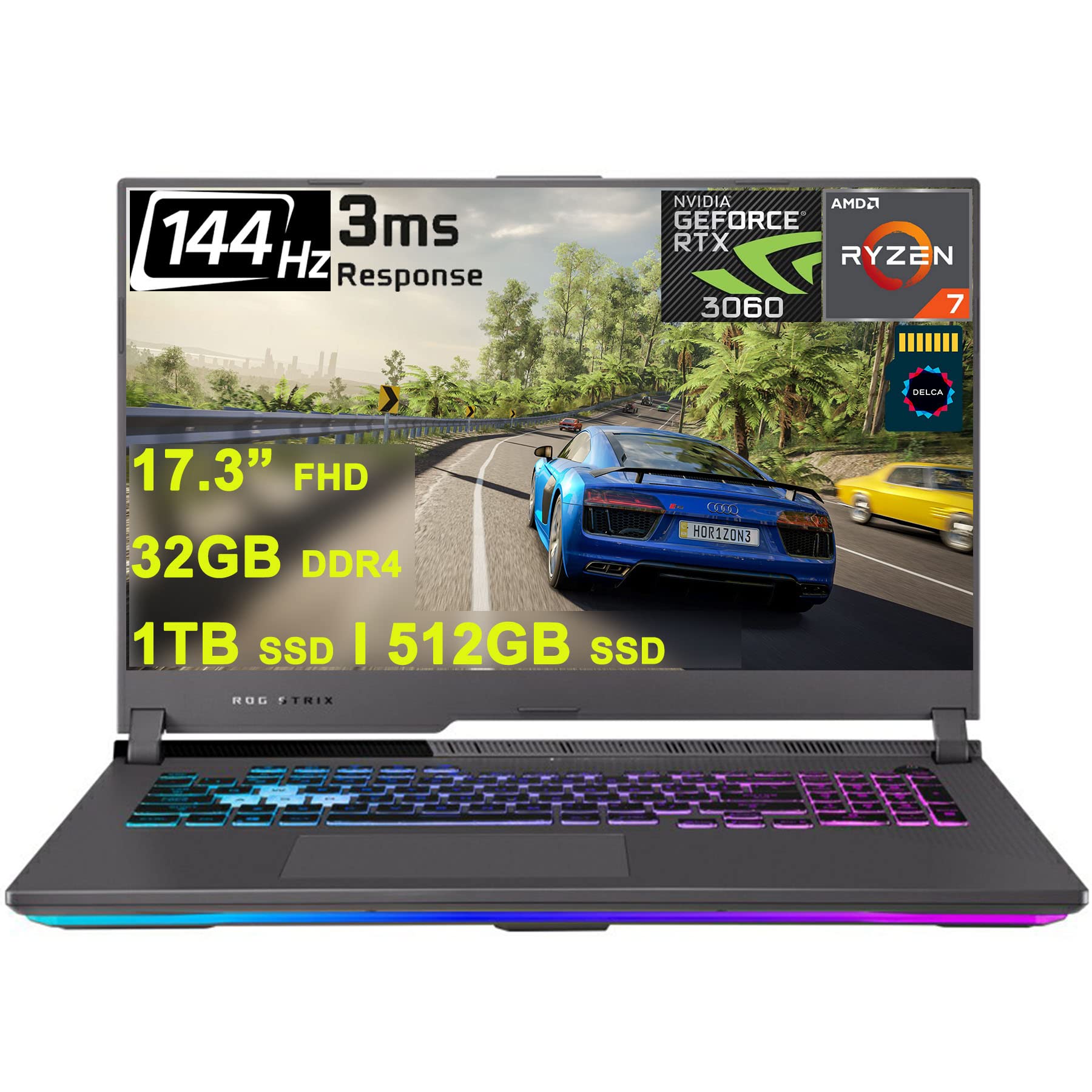 Asus ROG Strix G17 G713 Gaming Laptop I 17.3” FHD 144Hz 3ms I AMD 8-Core Ryzen 7 4800H (>i7-10750H) I 32GB DDR4 1TB SSD + 512GB SSD I GeForce RTX 3060 6GB I Backlit USB-C Win10 + 32GB MicroSD Card