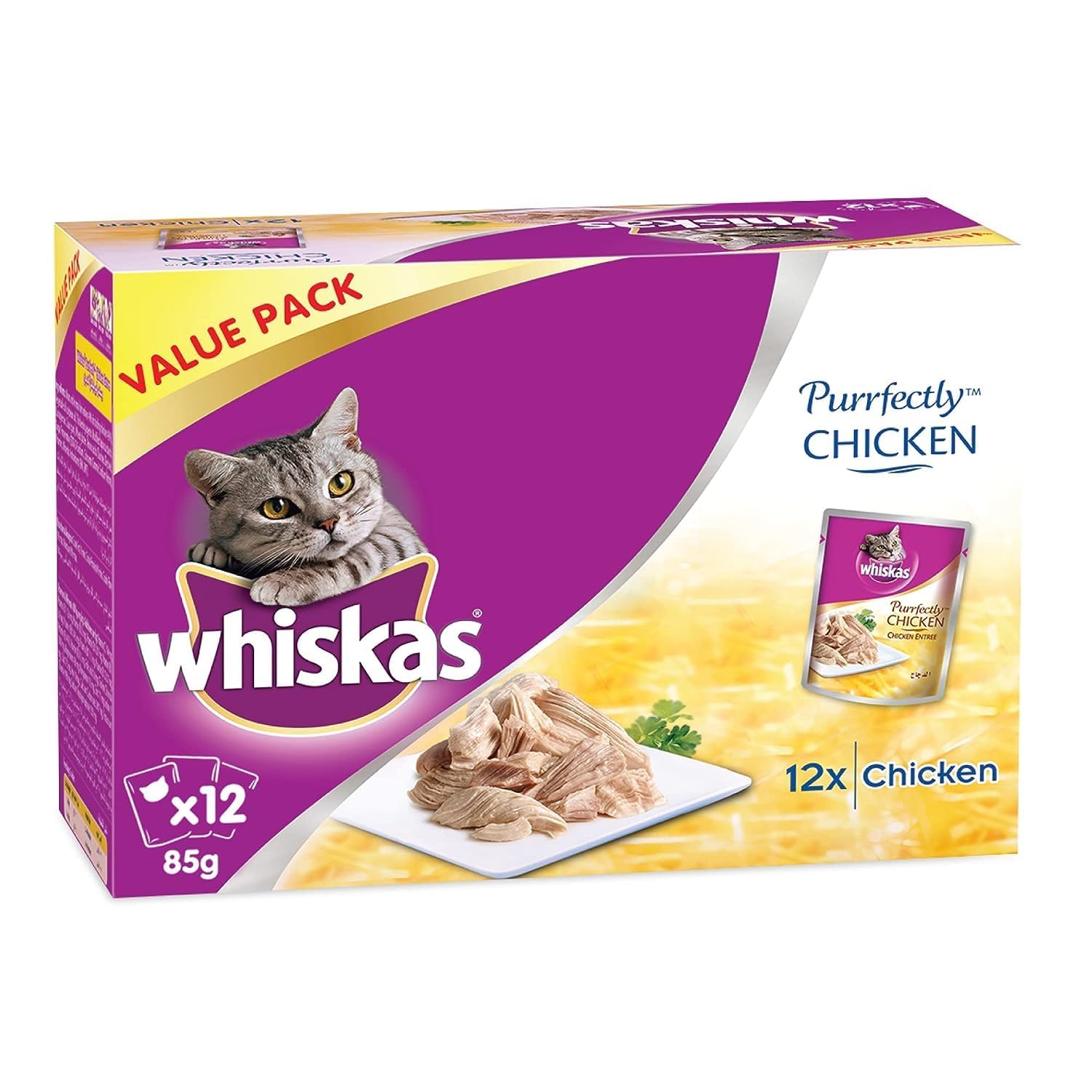 Whiskas Purrfectly Chicken 85G Pack Of 12, Purple, 430446, Catfood