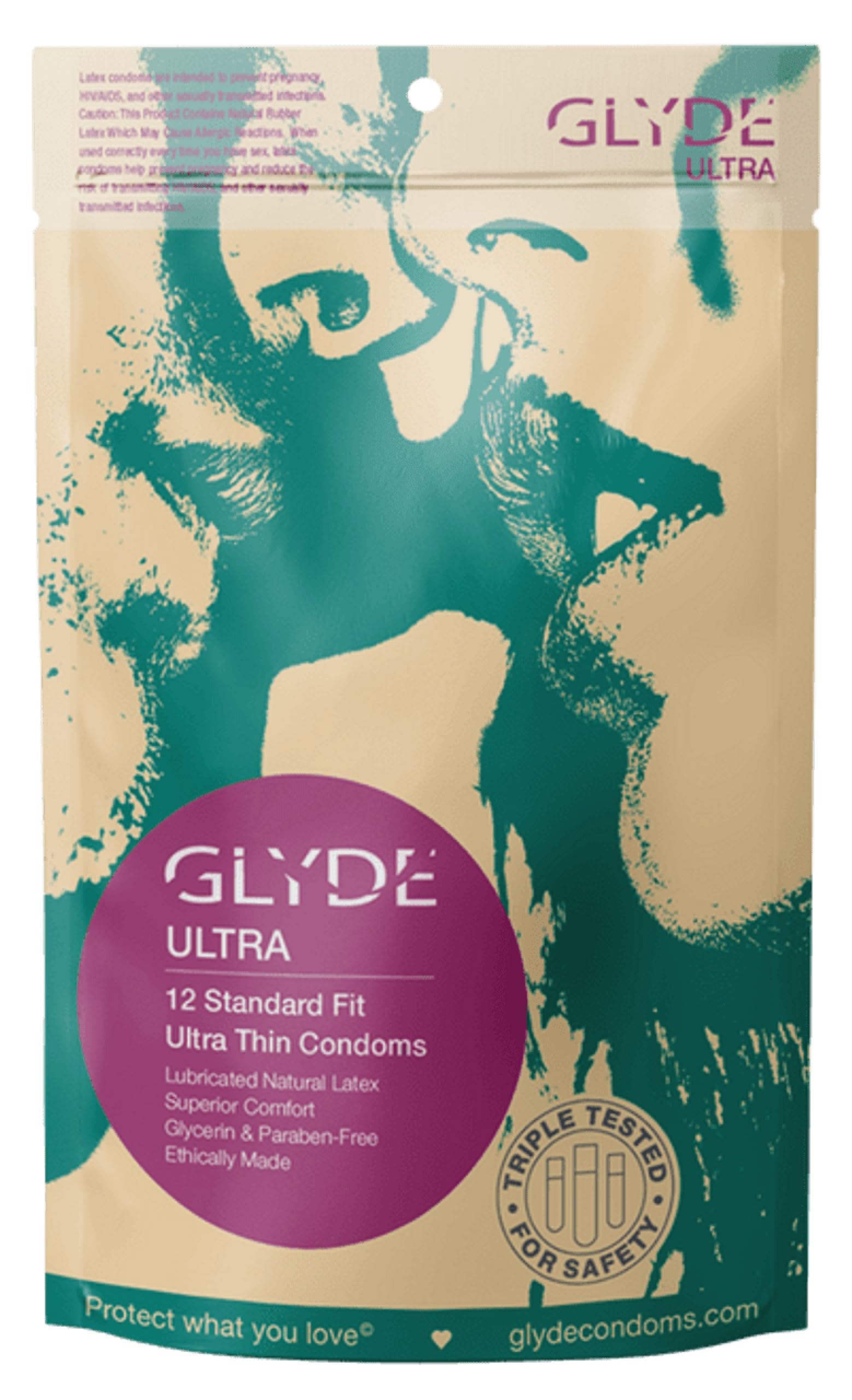 GLYDE Ultra - Standard Fit Condoms - 12 Count - Ultra-Thin, Vegan, Non-Toxic, Medium Size Natural Rubber Latex, 53mm for Silky Fit