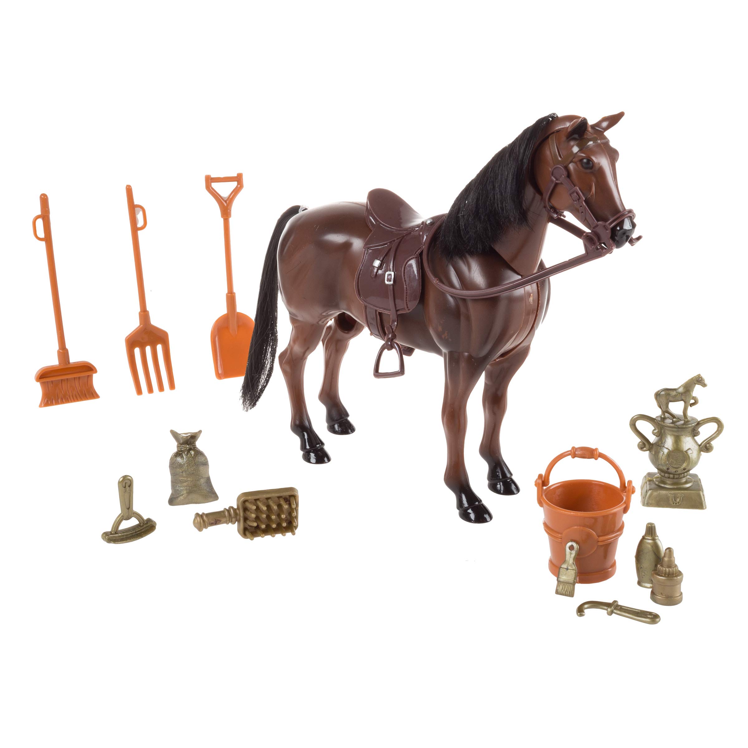 Hey Play Toy Horse Set with Accessories, Brushable Mane and Tail, and Moving Head for Pretend Play- Includes Grooming Brush, Saddle, Trophy