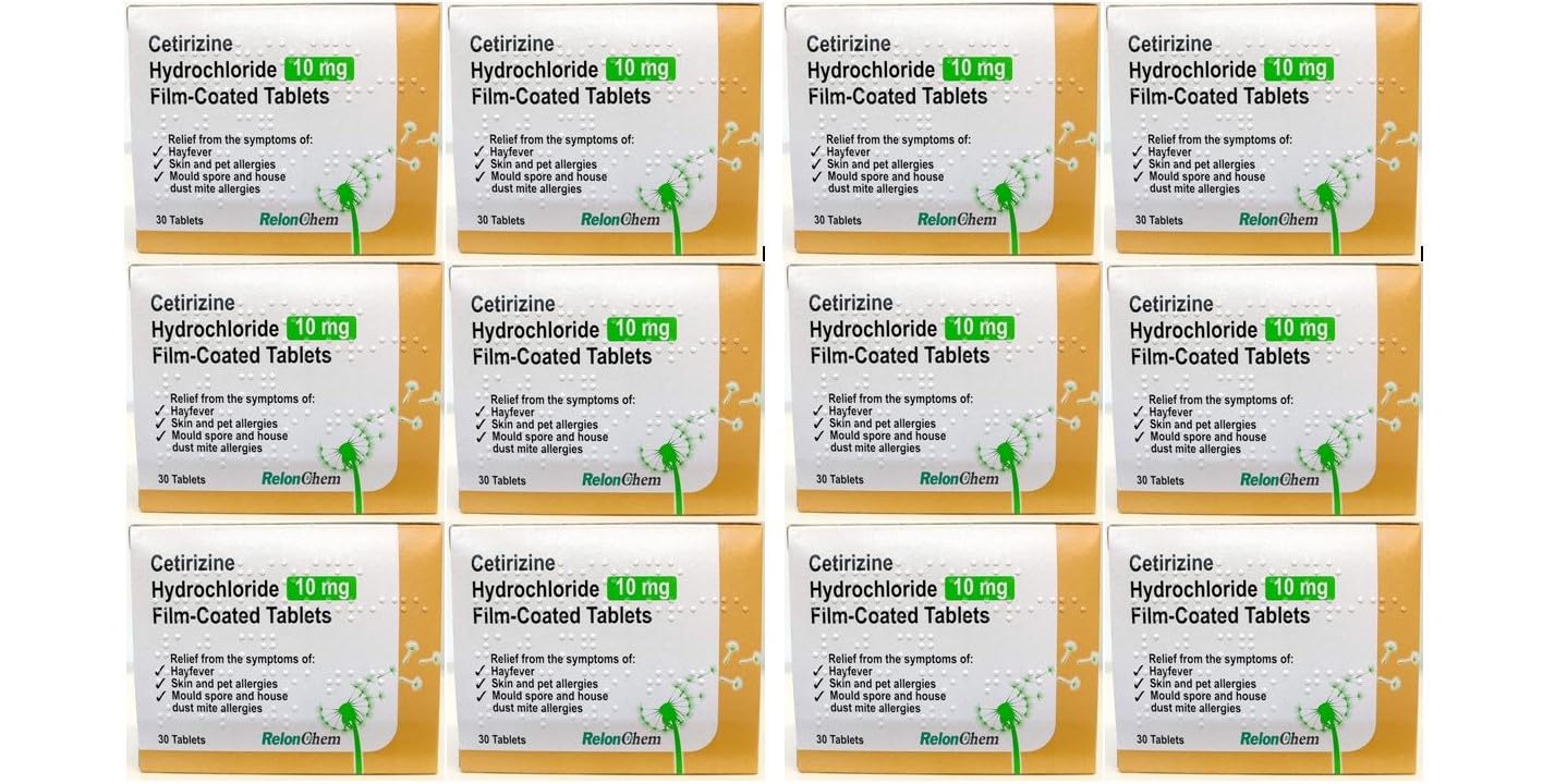 12 Months Supply Cetirizine Hayfever and Allergy Tablets 30 x 12 (30 x 2 in Each Box)