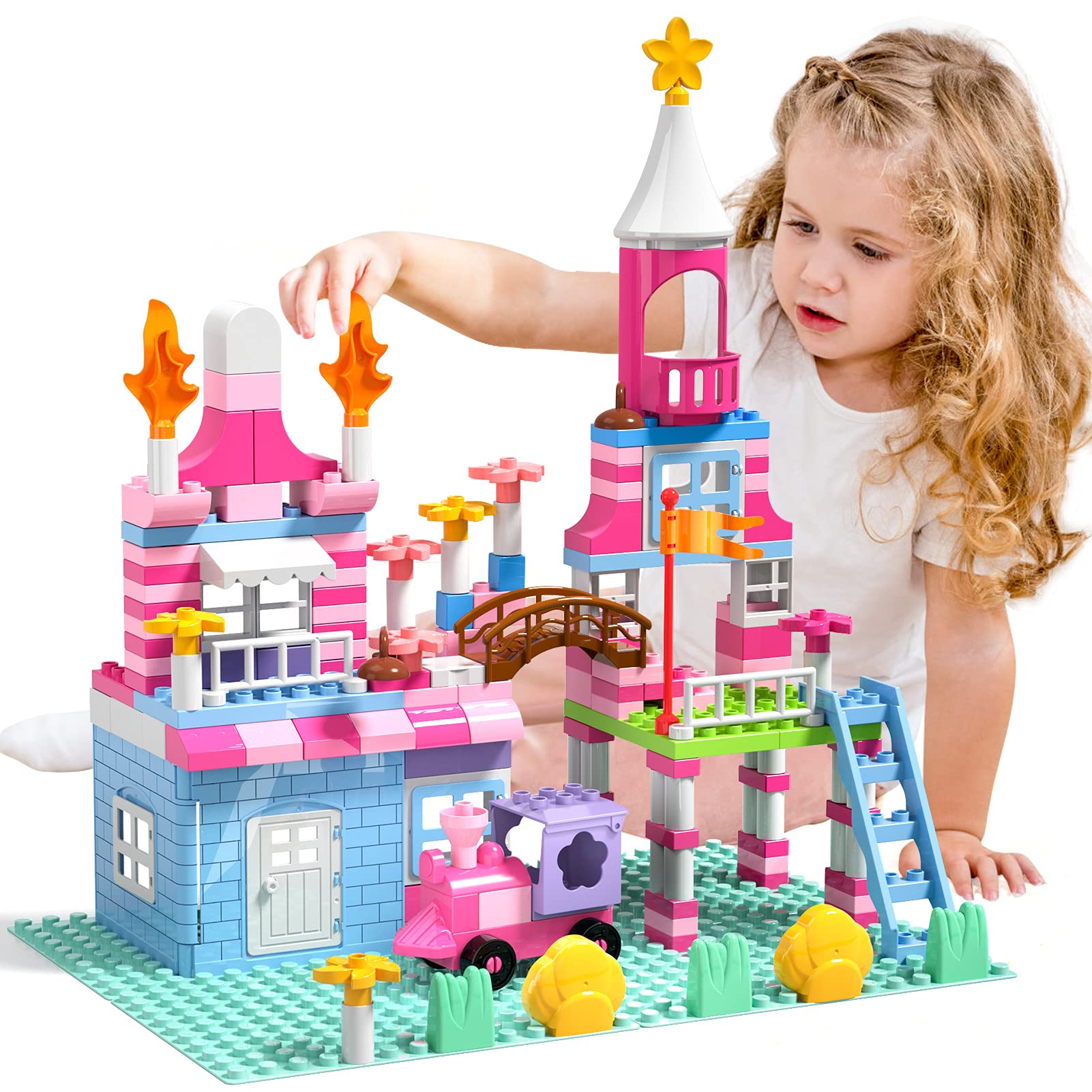 Building Blocks Set for Kids Girls, 171 PCS Pink Princess Castle Blocks Toys Compatible with Other Brands, Educational Building Sets Toys Christmas Birthday Gifts for Boys Girls Toddler