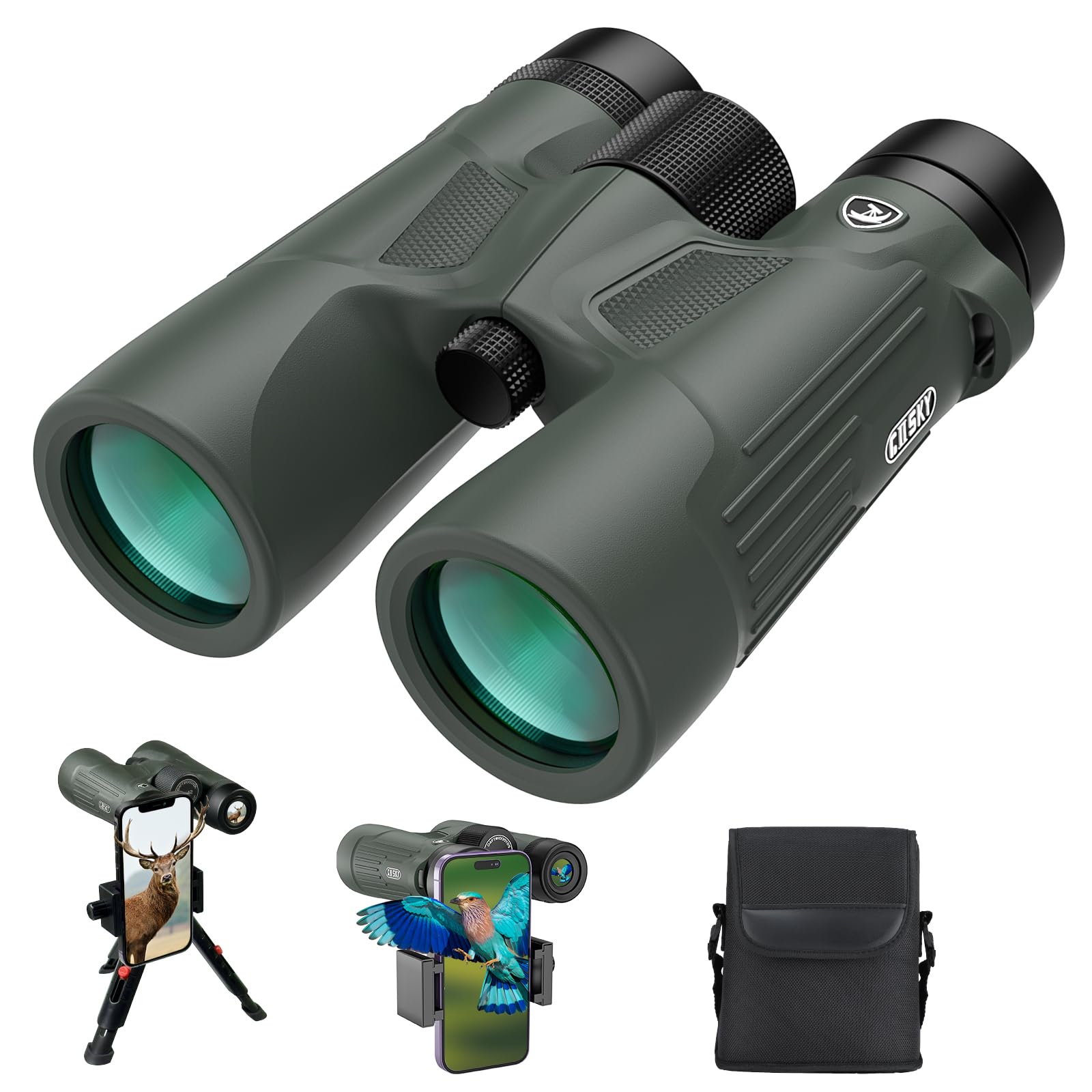 Gosky10X42 HD Binoculars for Adults with Phone Adapter, High Power Binoculars with BAK4 Prism and FMC Lens, Waterproof Binoculars for Bird Watching Hunting Traveling Outdoor Sports