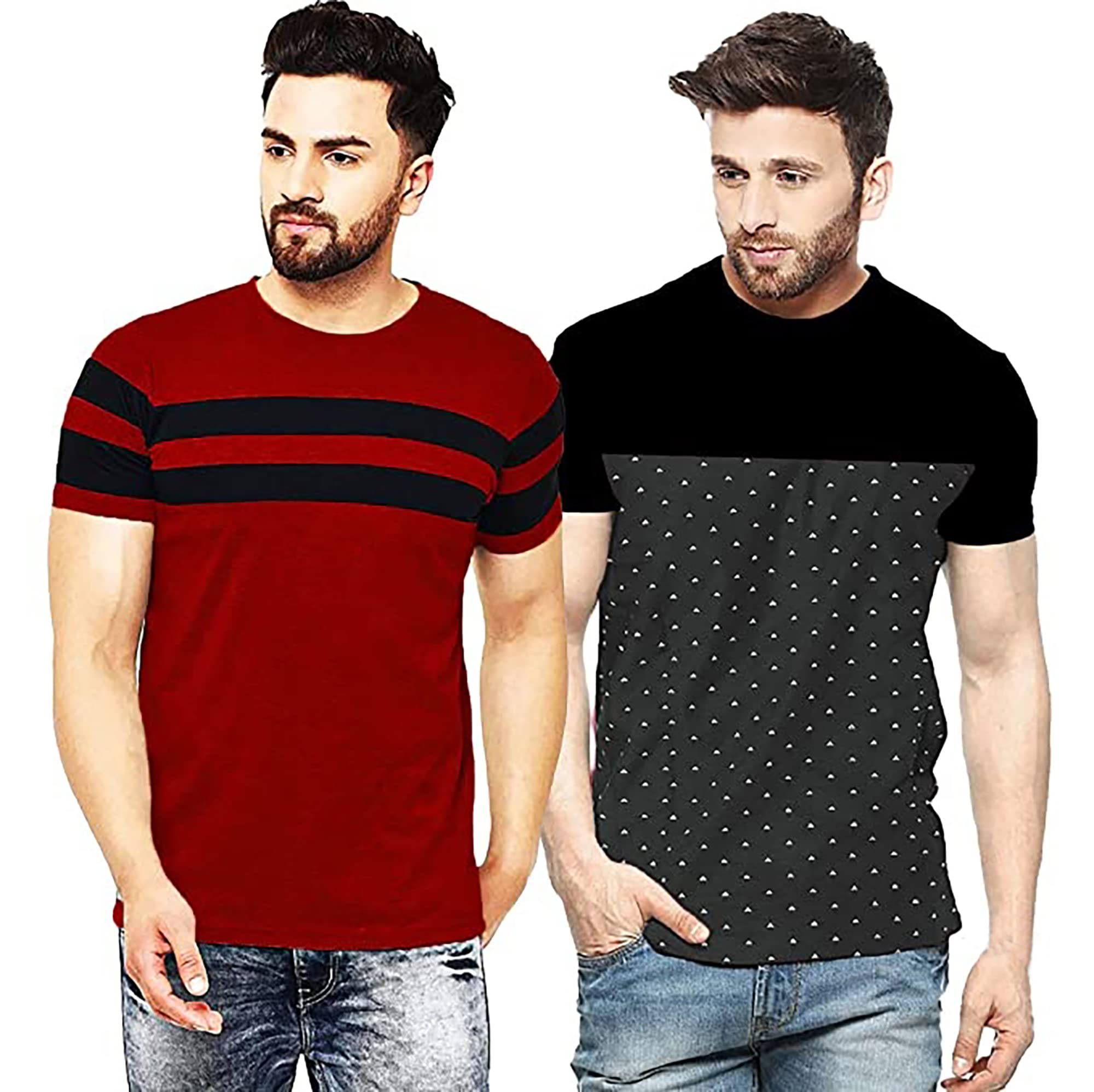 LEOTUDERegular Fit Cottonblend Men's T-Shirt Combo (Pack of 2)