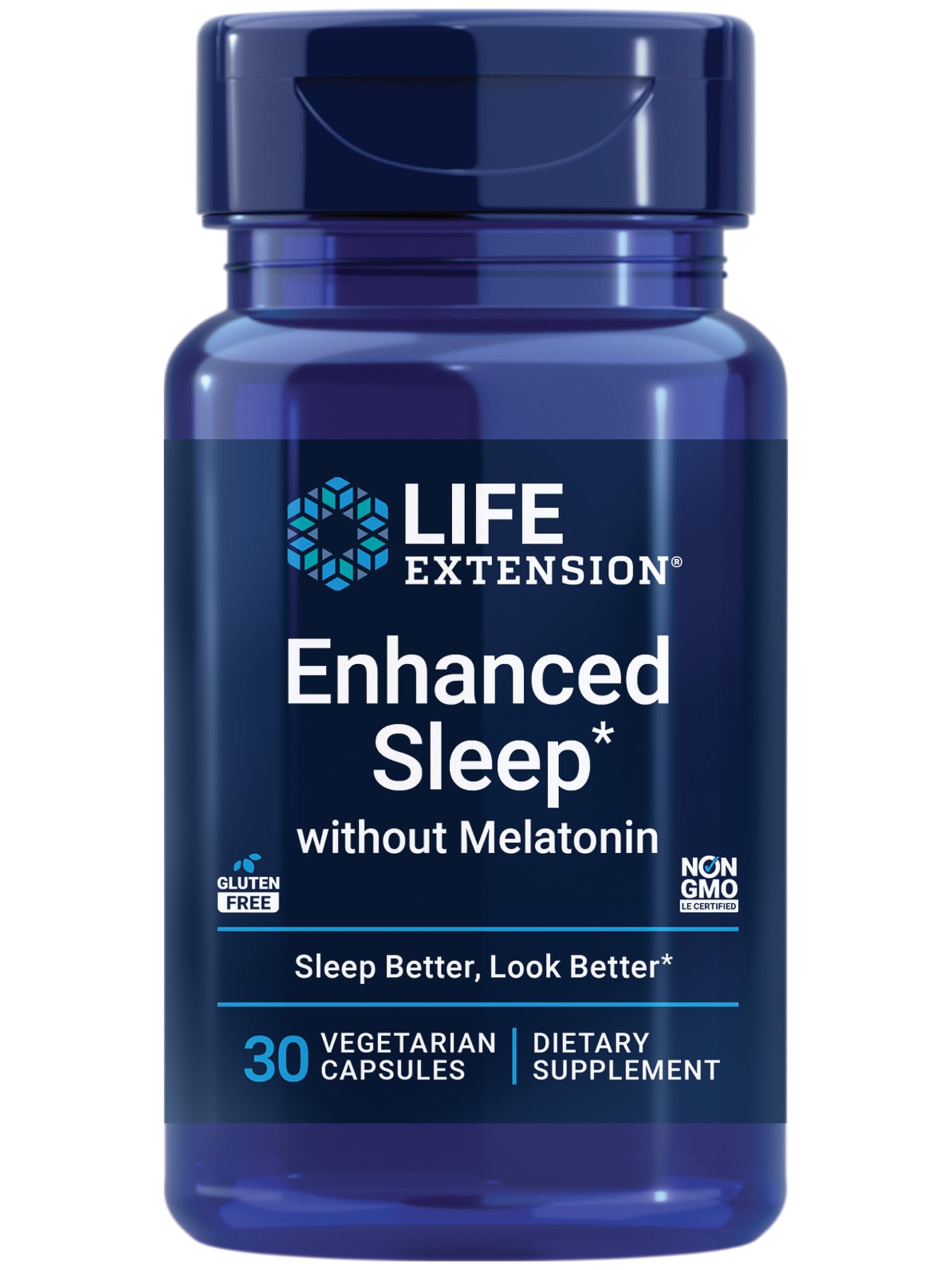 Life Extension Enhanced Sleep without Melatonin - Melatonin Free Sleep Support Supplement with Ashwagandha, Amla Extracts & Casein Milk Peptides – Gluten-Free, Non-GMO, Vegetarian – 30 Capsules