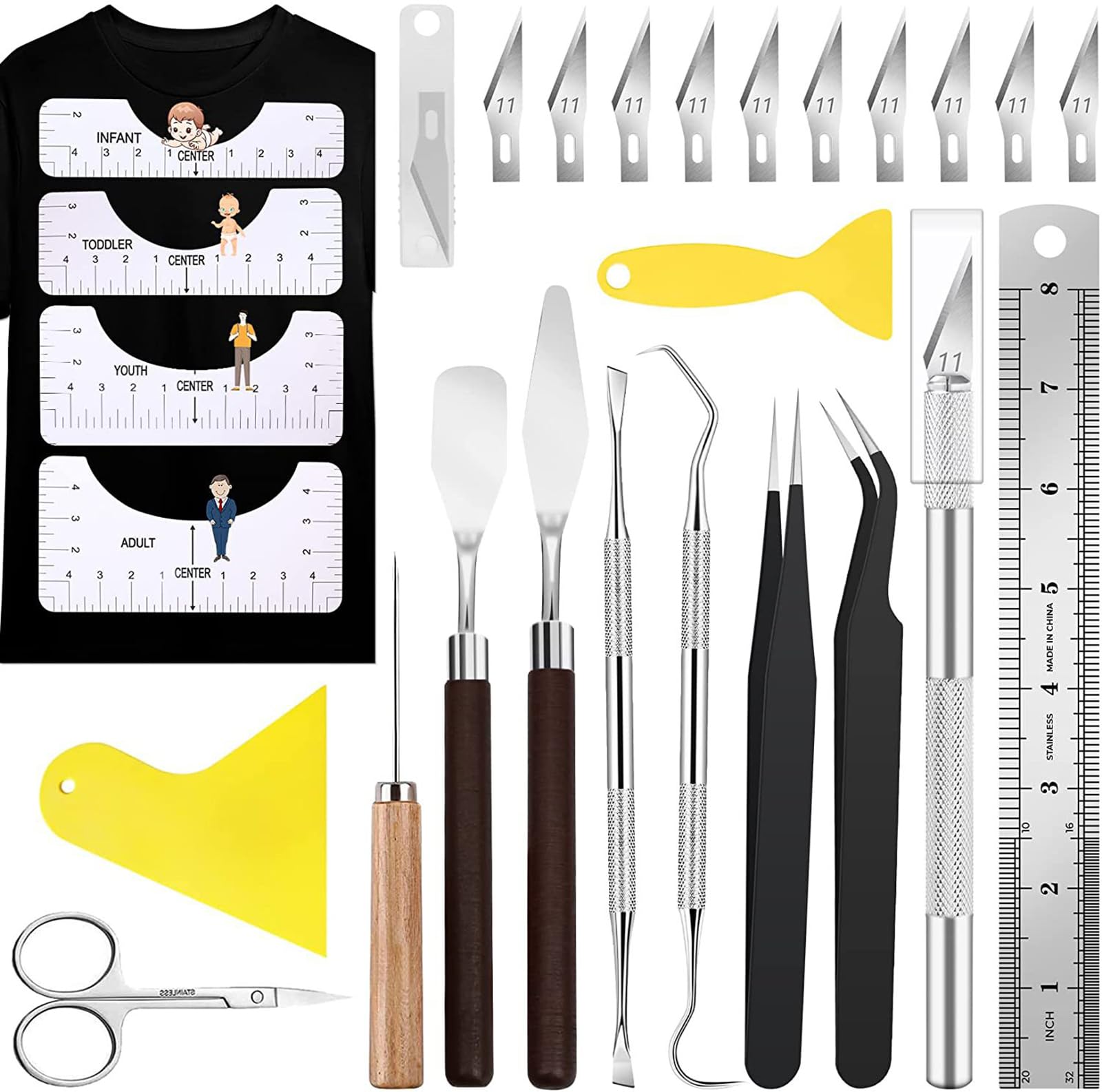 26Pack Vinyl Weeding Tools with T-Shirt Alignment Ruler Kit, Weeding Tools for Vinyl, Vinyl Weeding Tools Kit for Weeding Vinyl, DIY Gifts, Craft, Silhouettes, Cameos, Cutting, Scrapbook, Labeling