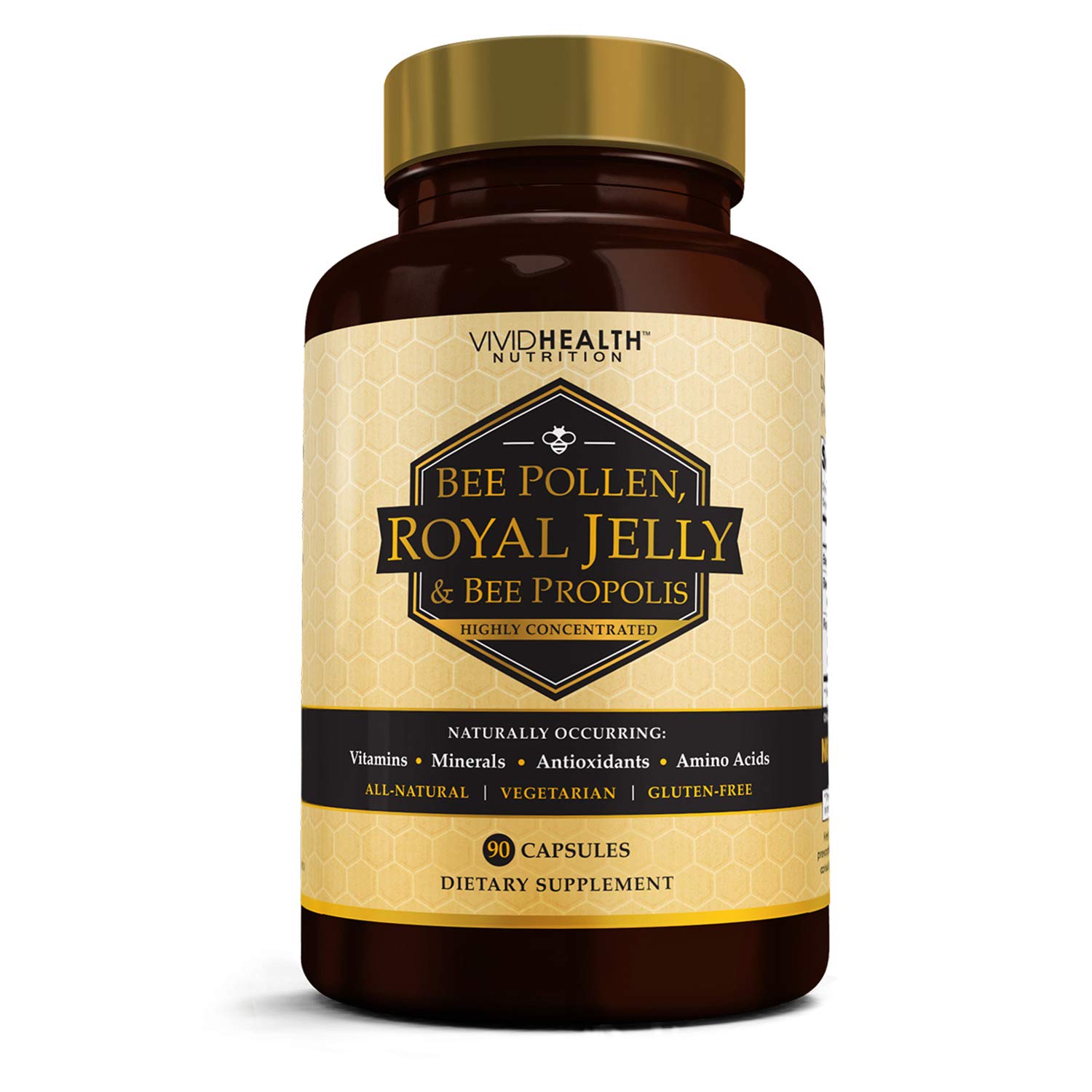 Immune Boosting Royal Jelly & Bee Pollen with Bee Propolis | Healthy Skin and Hair Supplement for Energy and Stamina | High Potency, Pure, Vegetarian Formula - 90 Caps