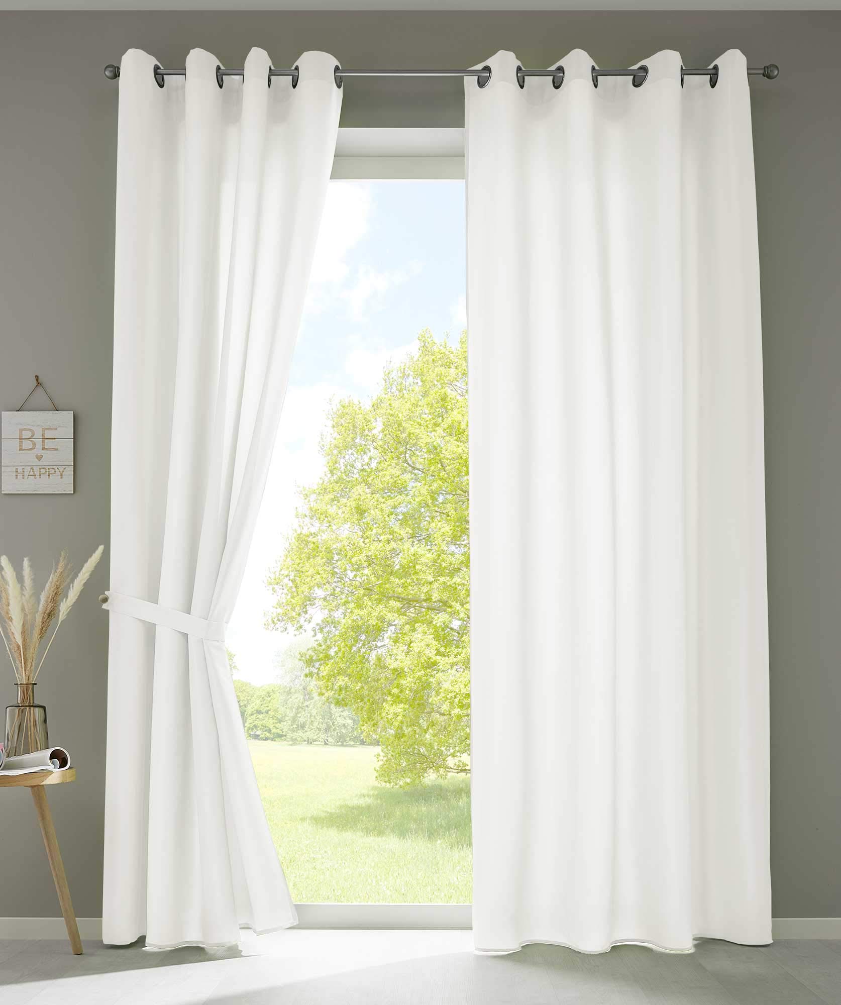 GardinenboxBerlin 20405N2-011 Curtains with Eyelets 225 x 140 cm Cream Opaque Microsatin Translucent Plain Matt 20405N2