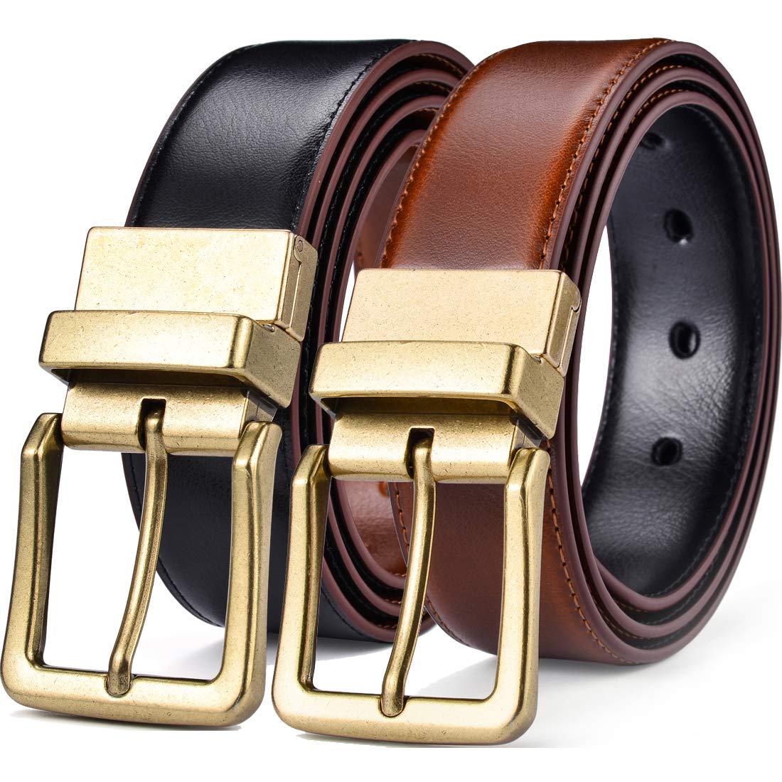 Beltox Men’s Belts Reversible Leather 1.25” Wide 1 for 2 Rotate Buckle Gift Box