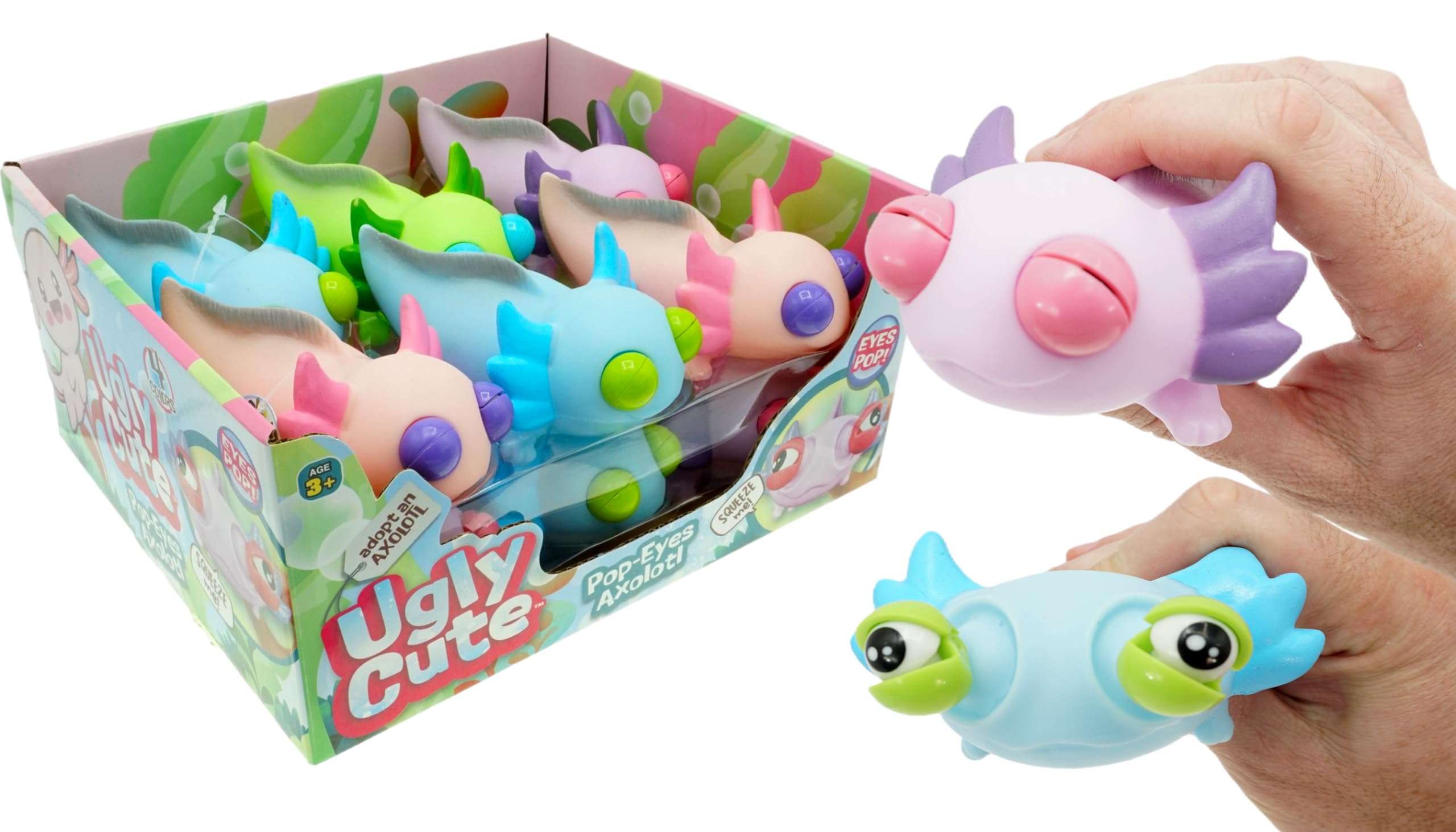 JA-RUSqueezy Pop-Eyes Axolotl Toy (12 Units Assorted) Ugly Cute Squishy Animal Kids Toys for Boys and Girls. Smush Fidget Silly Stress Relief Axolotls Sensory Figure. 4747-12