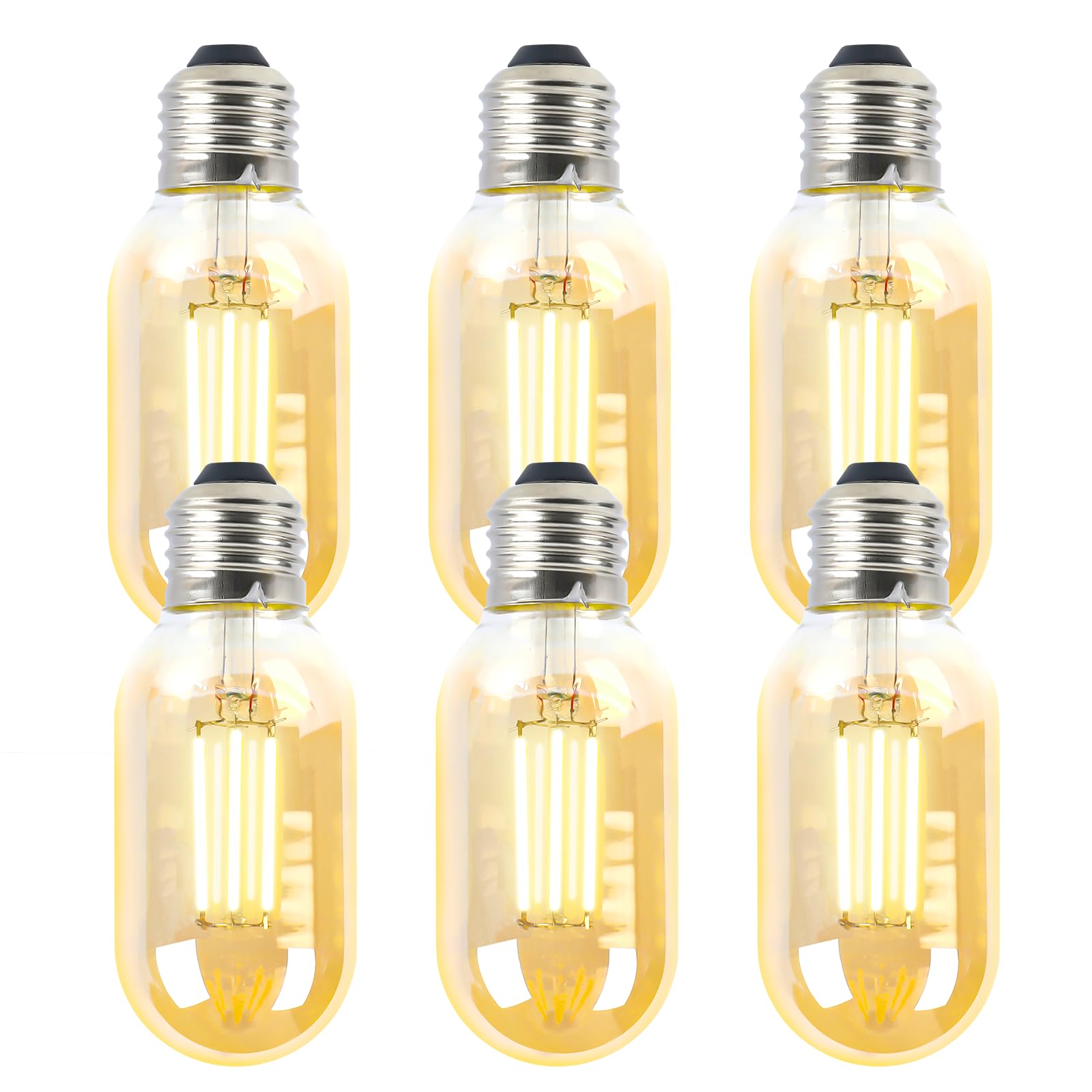 Baytion Vintage Edison Light Bulbs,6 Pack 6W E27 LED Filament Light Bulb, Retro Antique Style Amber Glass Screw Lamp,2700K Incandescent Equivalent Amber Warm Light for Home Decoration(6 Pack)