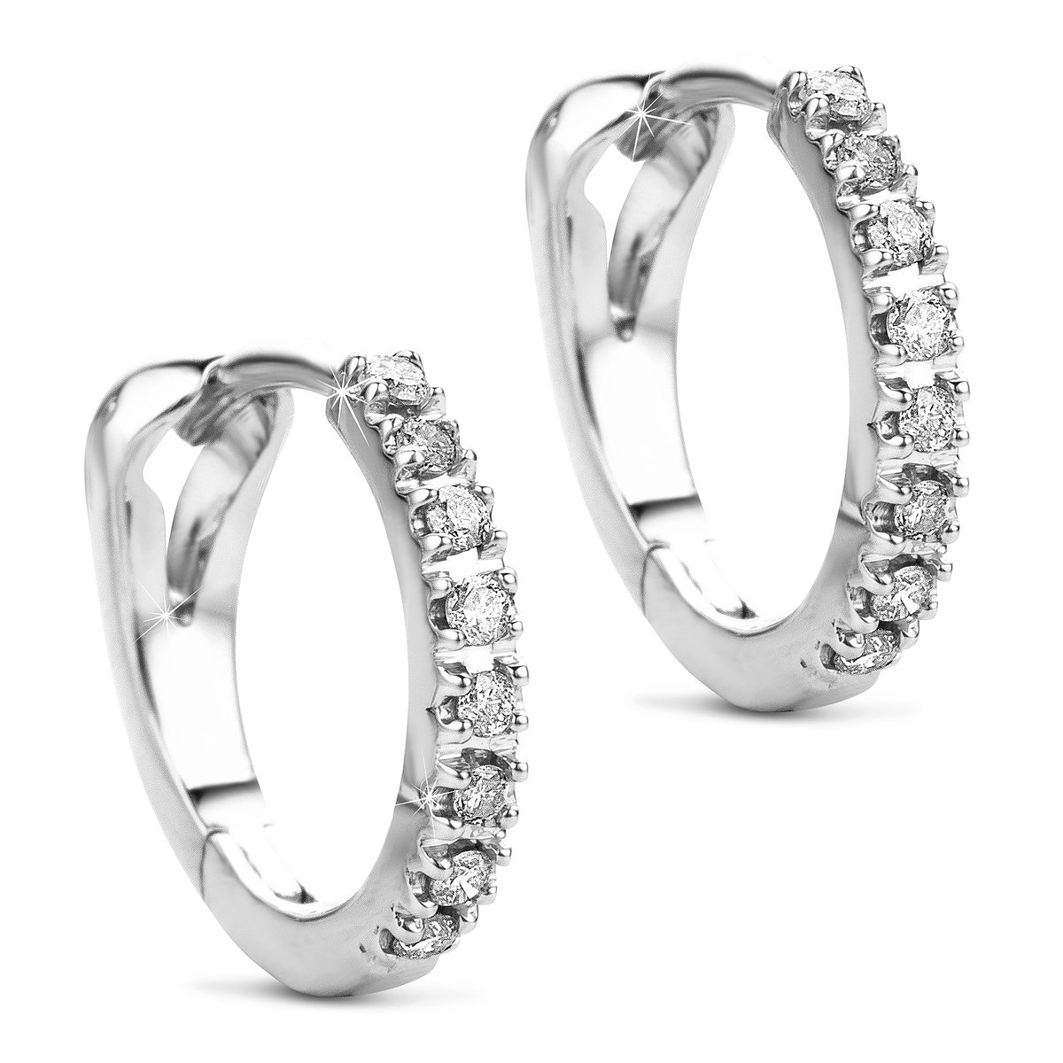 Women Jewelry 14K (585) White Gold Diamond 0.09 Carat Hoop Earring