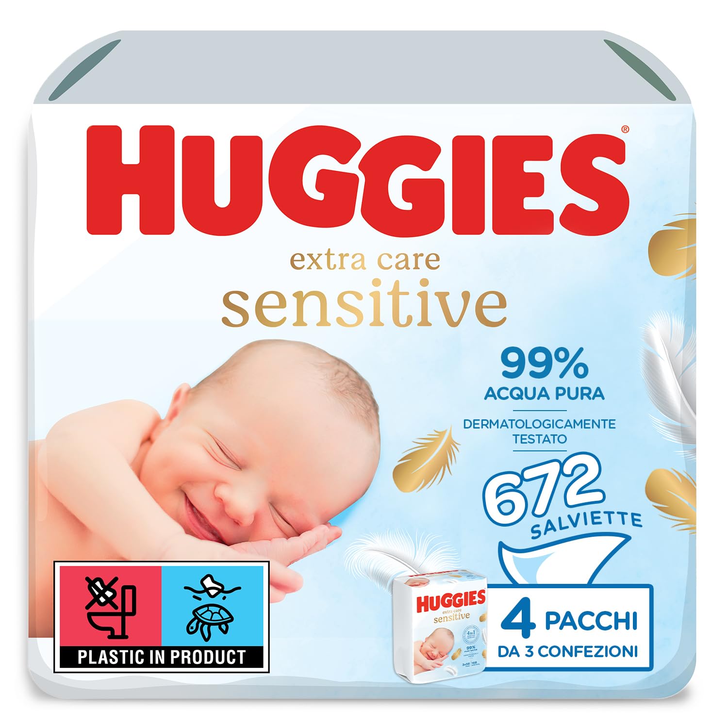 HuggiesPure Extra Care, Baby Wipes - Box with 12 Packs (672 Wipes Total) - 99 Percent Pure Water Wet Wipes - Fragrance Free to Clean and Protect Sensitive Skin