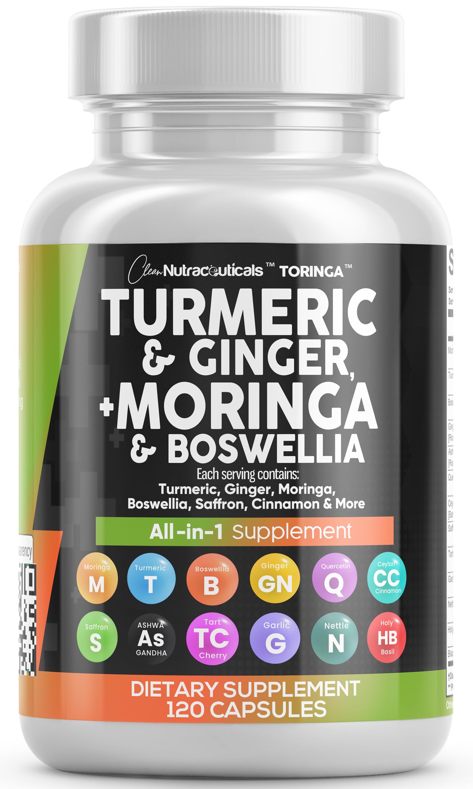 Turmeric Moringa 50000mg Supplement | Ginger Boswellia 3000mg Saffron 2000mg - Joint Support Supplement for Women and Men with Ceylon Cinnamon, Tart Cherry, Quercetin Garlic Nettle Holy Basil - 120 Ct