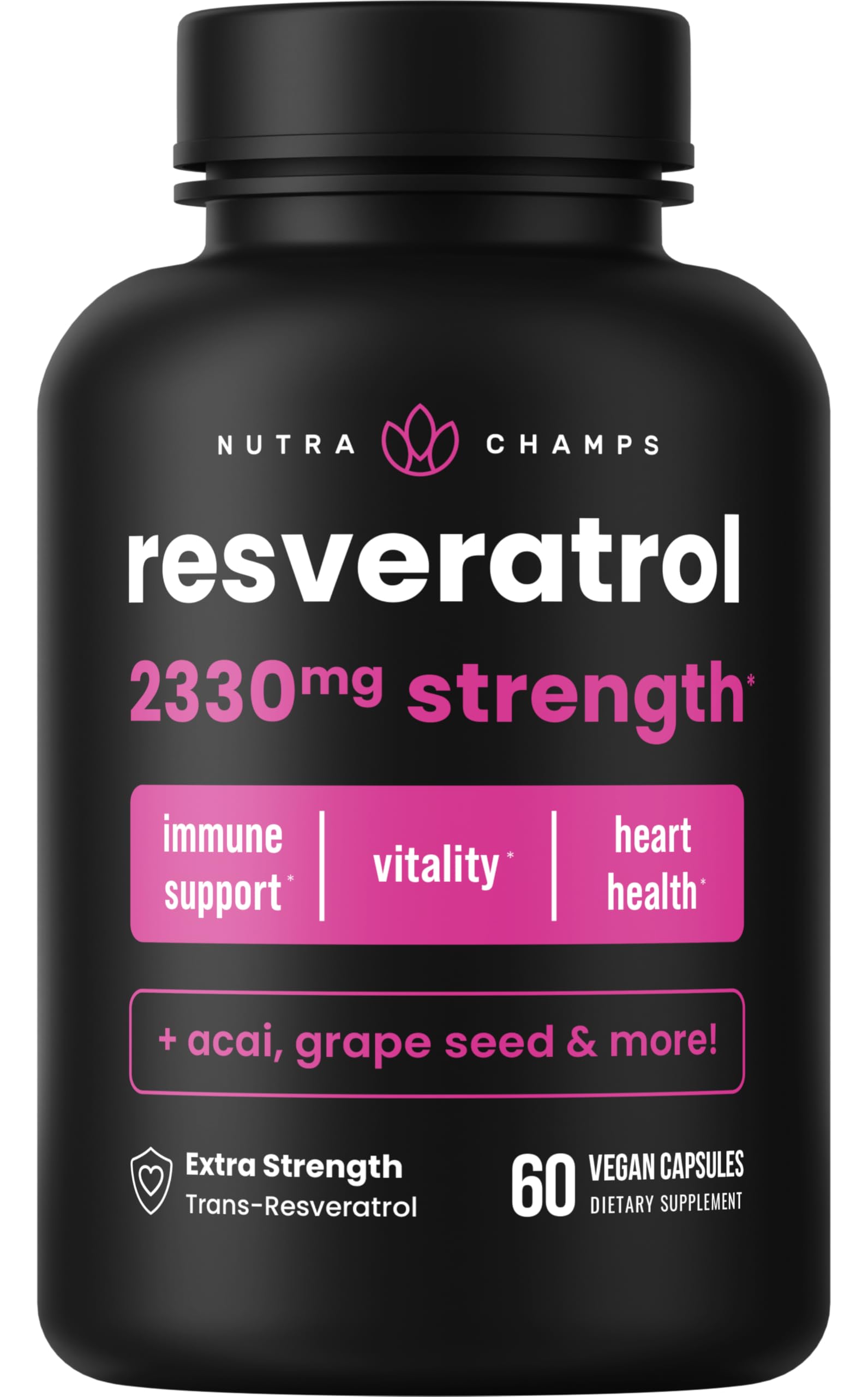 NutraChamps Inc. Resveratrol Supplement Extra Strength 1400mg Formula for Healthy Aging, Immune Support & Heart Health - 60 Vegan Capsules