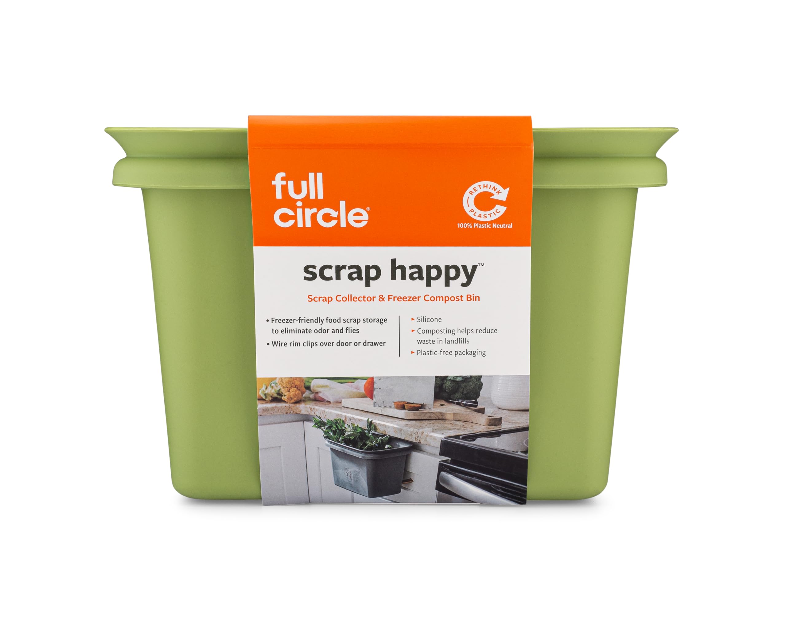 Full Circle FC11302-G Odor-Free Kitchen and Freezer Compost Bin, Scrap Happy, Green